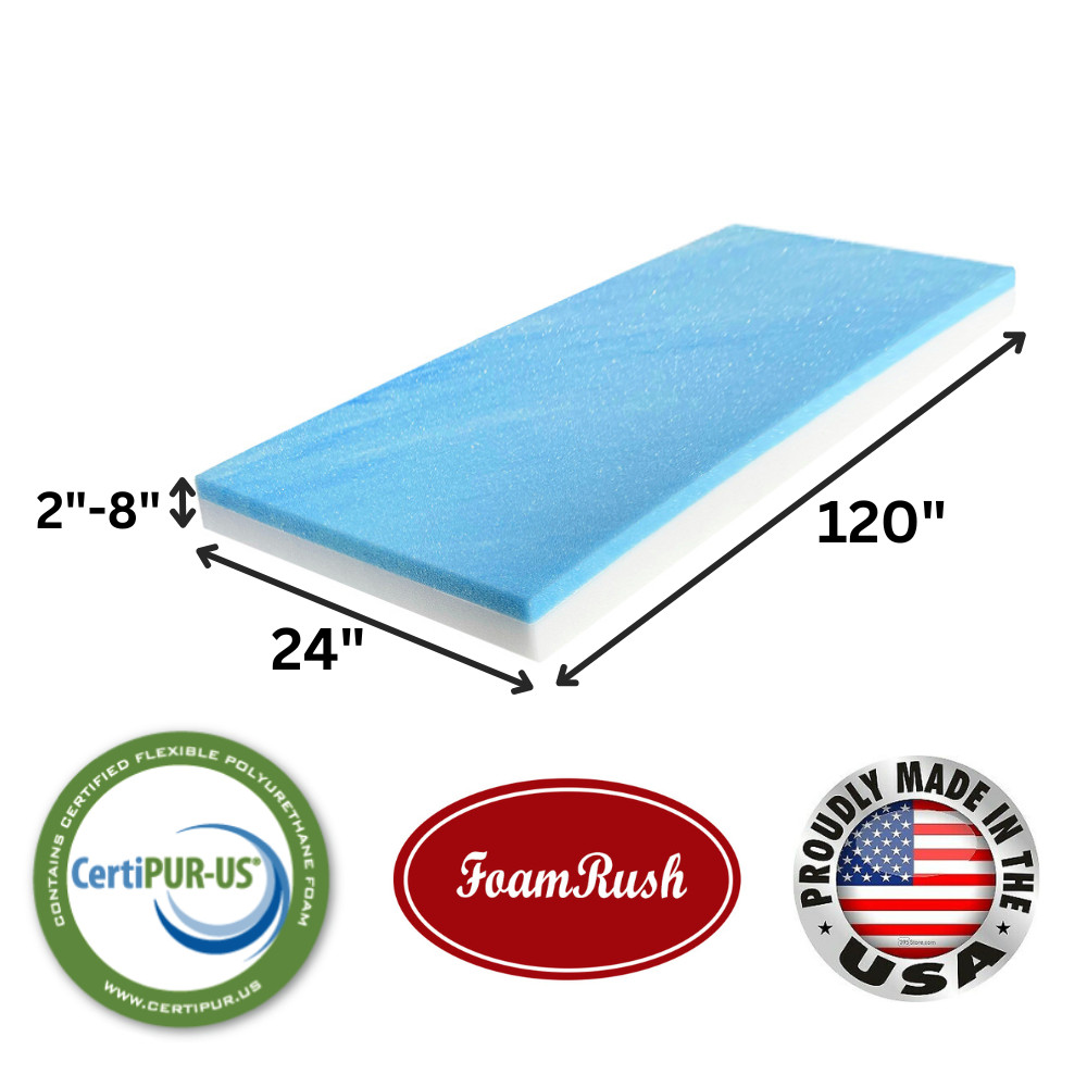 FoamRush 24" x 120" Cool Gel Memory Foam Cushion Replacement Medium Firm USA