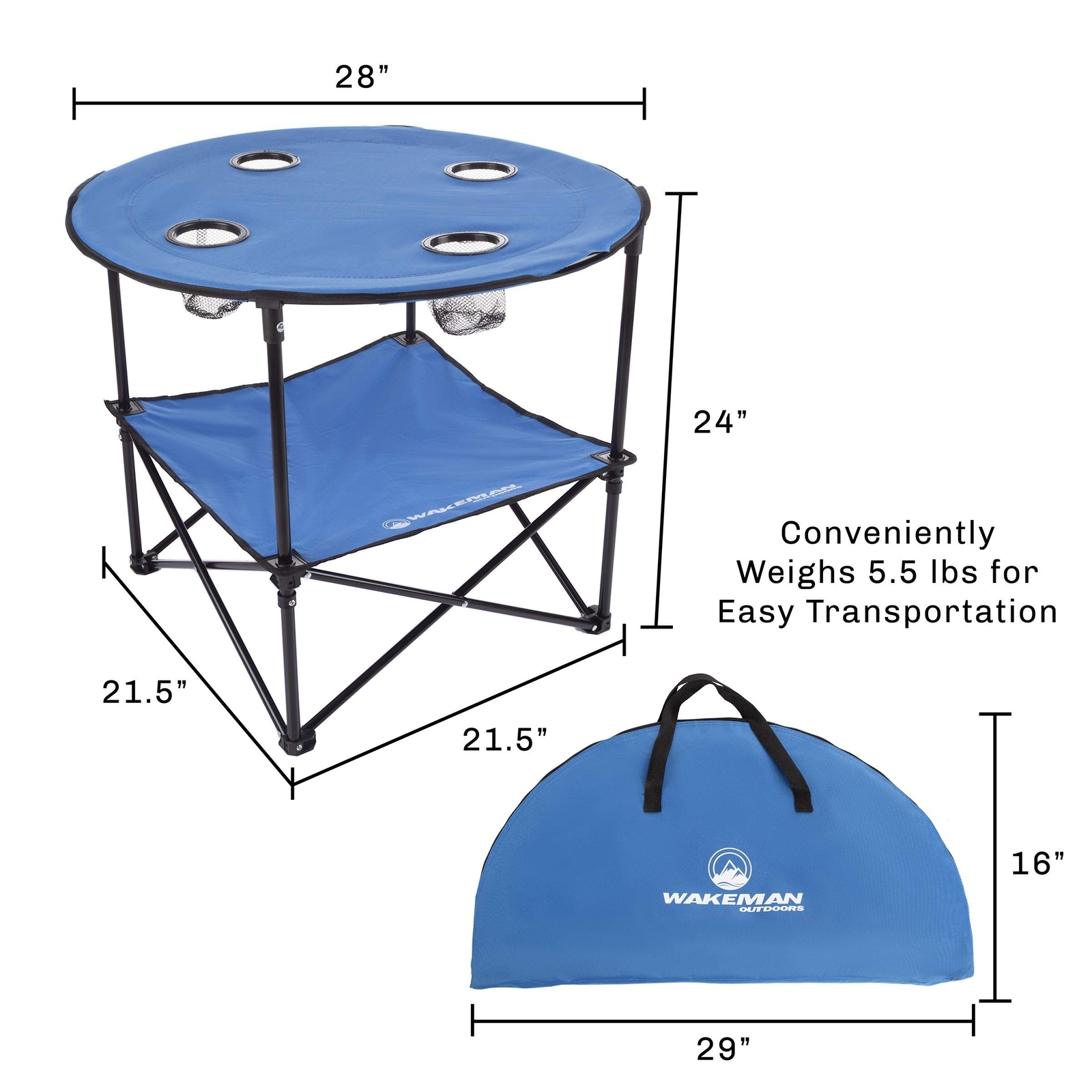 Wakeman Camp Table - Round 2-Tier Folding Table with 4 Cupholders and Carryin...