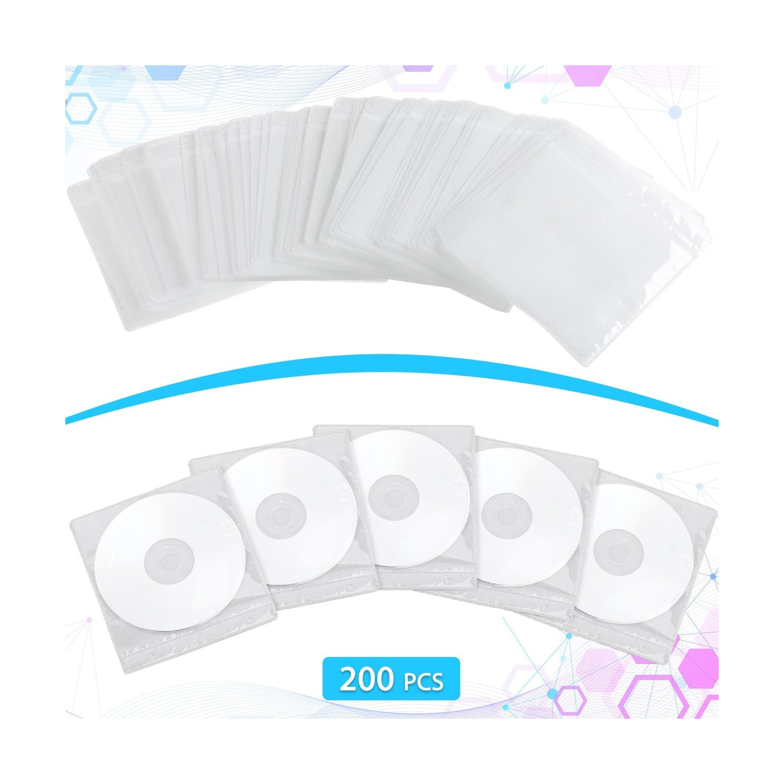 Harloon 200 Pcs Cd DVD Sleeves Envelopes Bulk Double Sided Refill Plastic Dis...