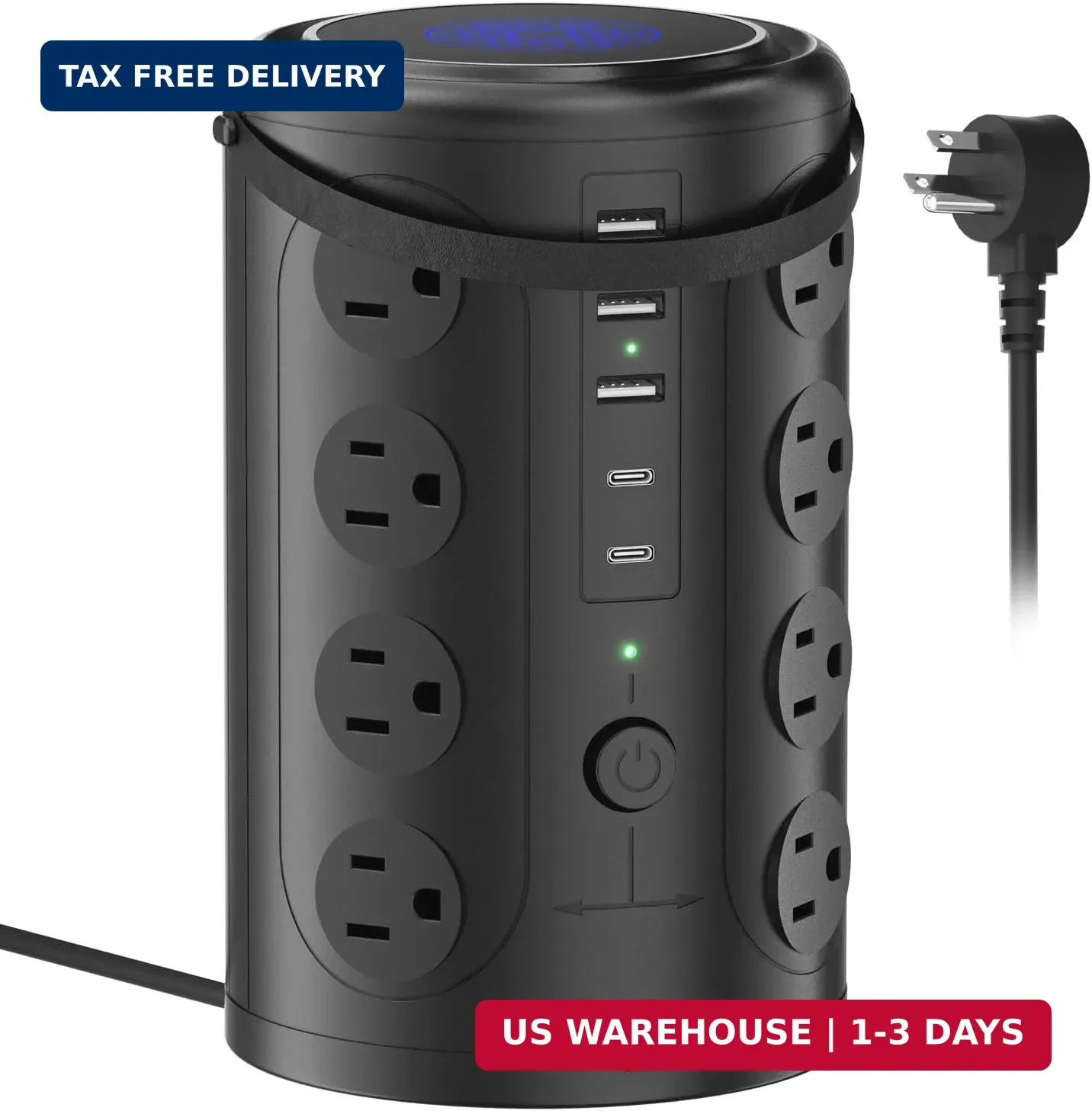 Tower Surge Protector Power Strip (16 AC Outlets + 5 USB Ports Including 2 Type-
