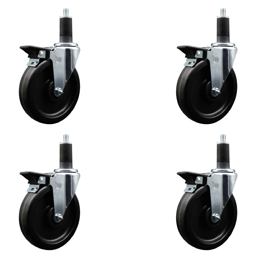 6 Inch Phenolic Swivel 1-1/4 Inch Expanding Stem Caster Set with Brake SCC