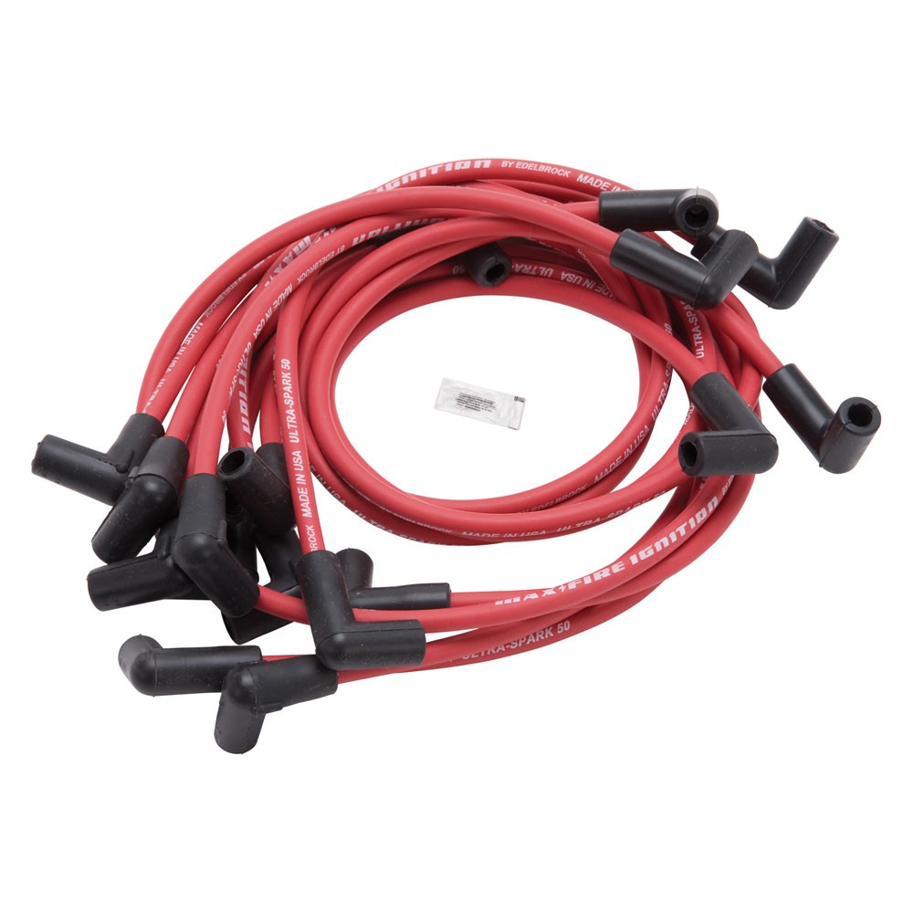 Edelbrock Plug Wire Set 22712; Max-Fire Ultra 50 8.5mm Red, 90deg for 78-86 SBC