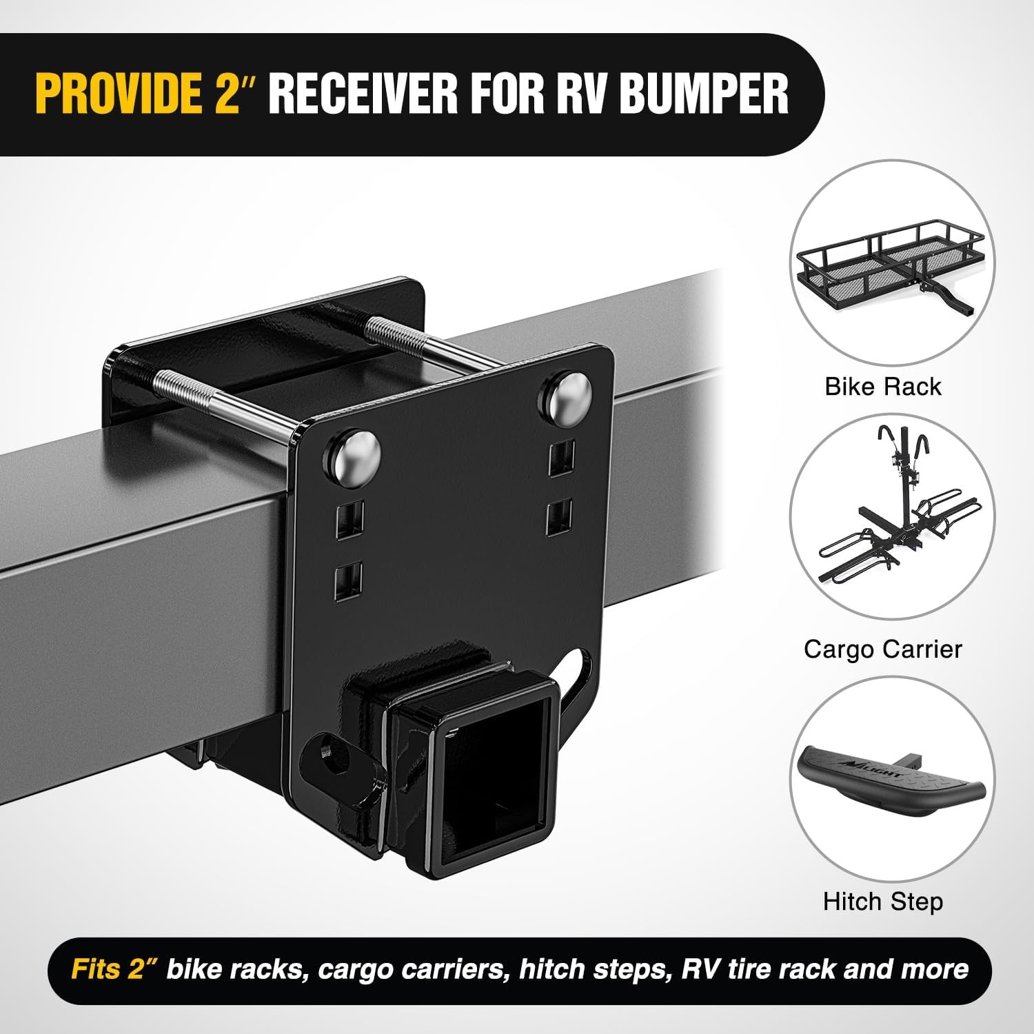 RV Bumper Hitch Receiver Height Adjustable Trailer Hitch Adapter 2" Receiver