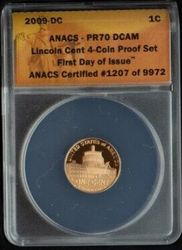 :2009-S 1C LINCOLN BICENTENNIAL DC COLUMBIA FDOI ANACS PR70 DEEP-CAMEO TOP POP