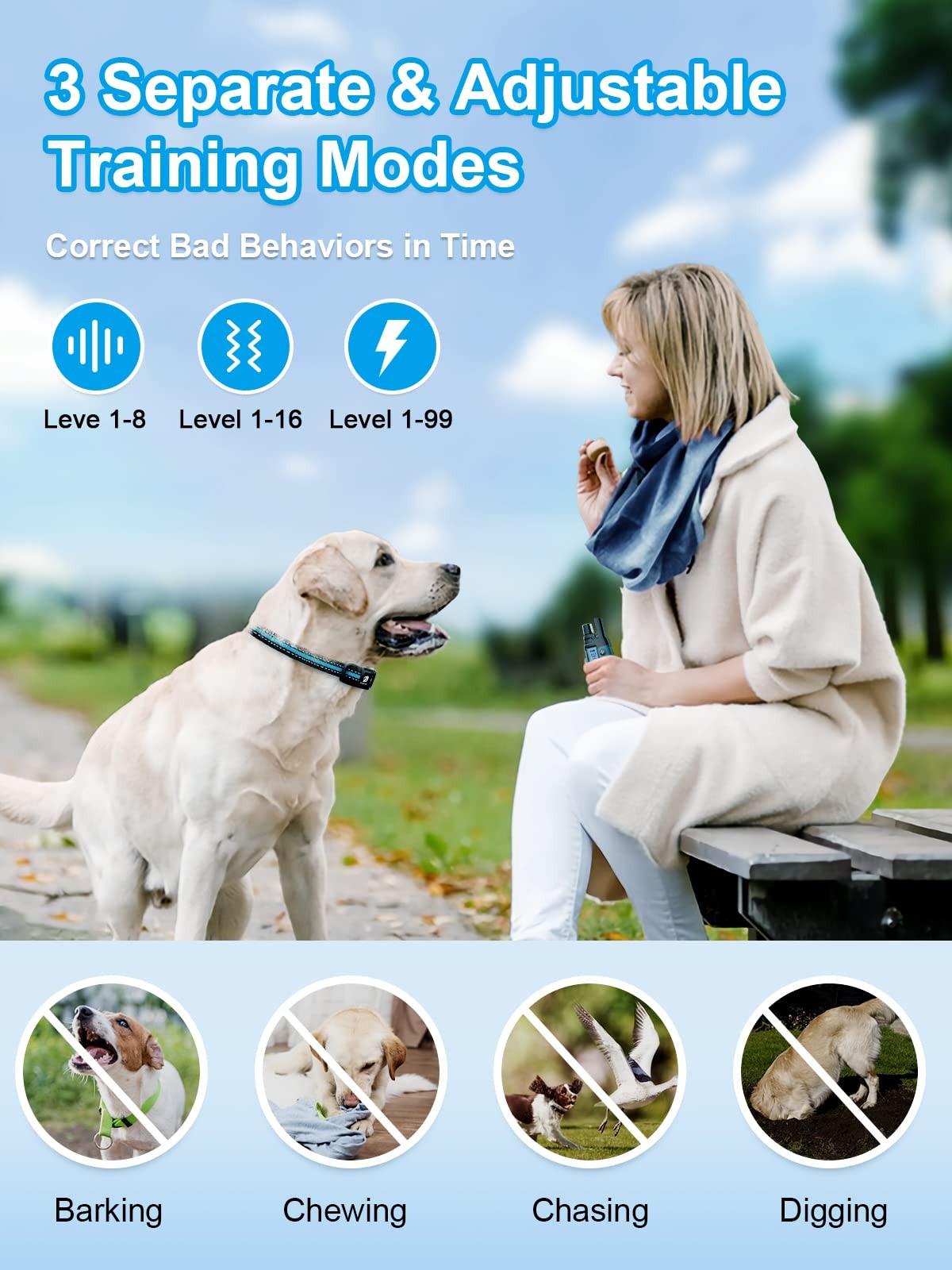 3300ft Remote Dog Training Collar with Shock, Vibrate & Beep Modes