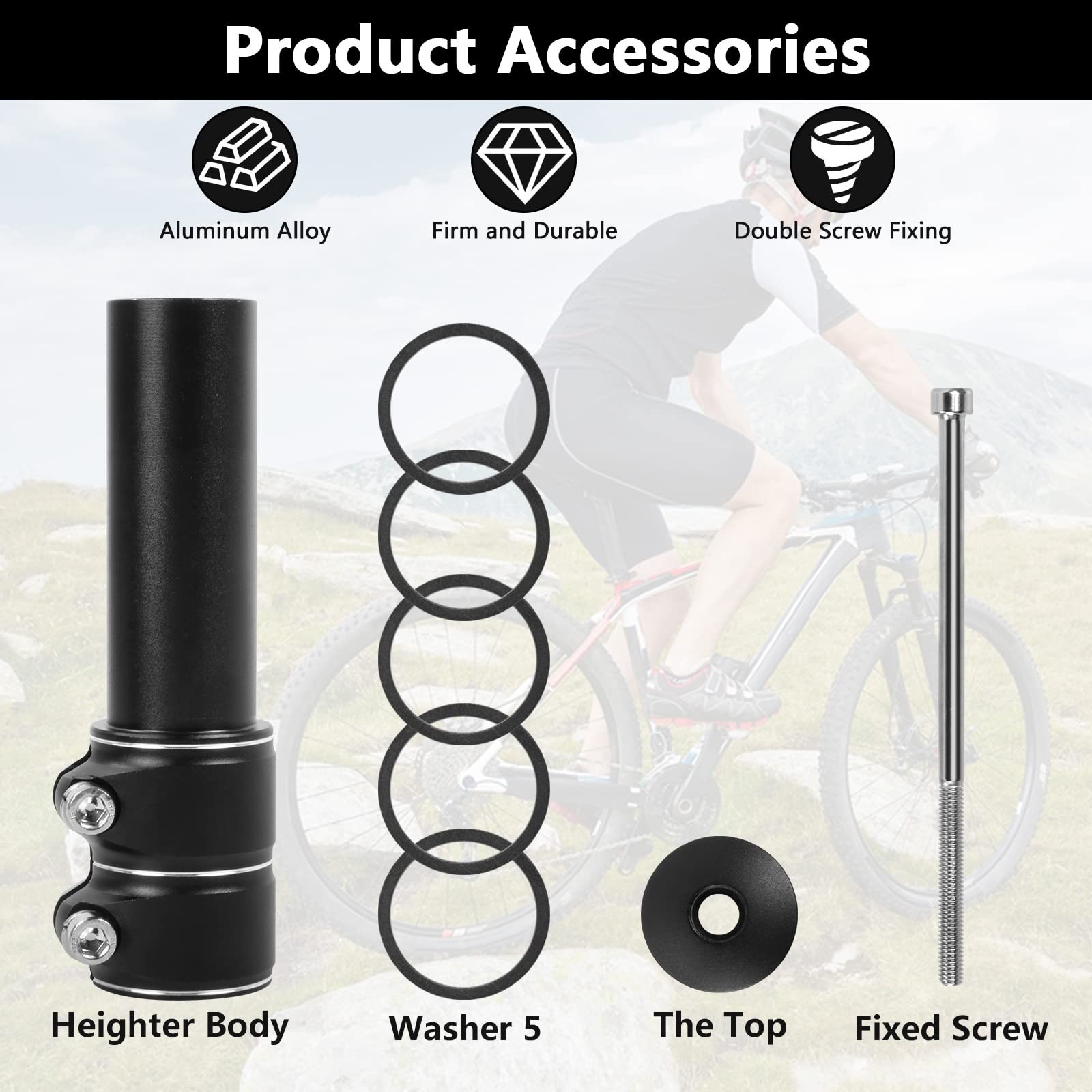 Bike Stem Riser Adjustable Bicycle Handlebar Extender Increases Bar Height Up...