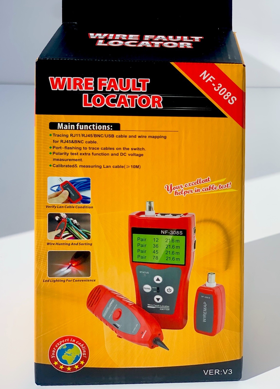 NF-308S Network LCD Monitoring Wire Fault Locator Cable Tester LAN Measure Tool