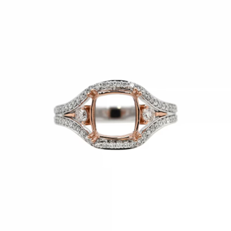 7mm Cushion Semi Mount Ring Setting 925 Sterling Silver Rose Gold Halo Ring