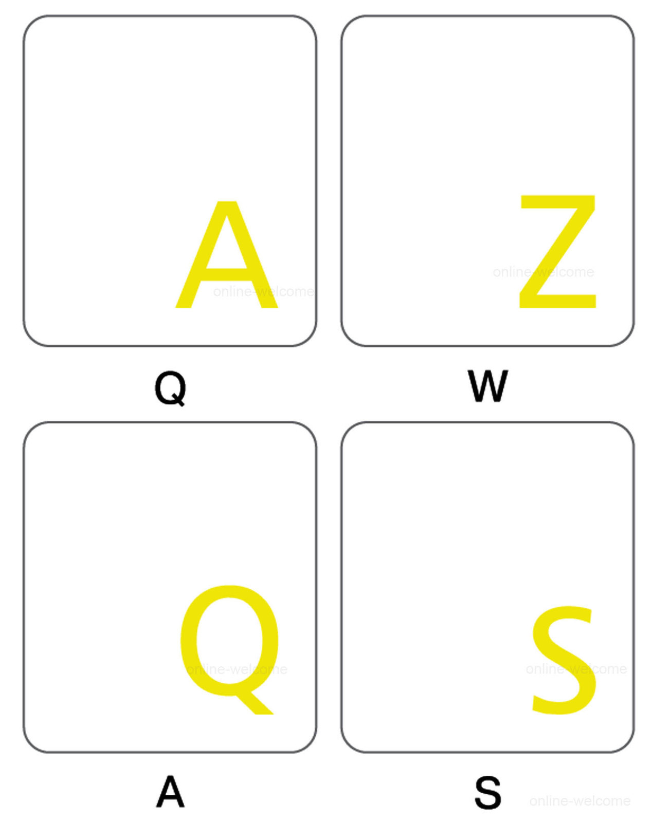 FRENCH AZERTY KEYBOARD STICKER TRANSPARENT  YELLOW  LETTERS