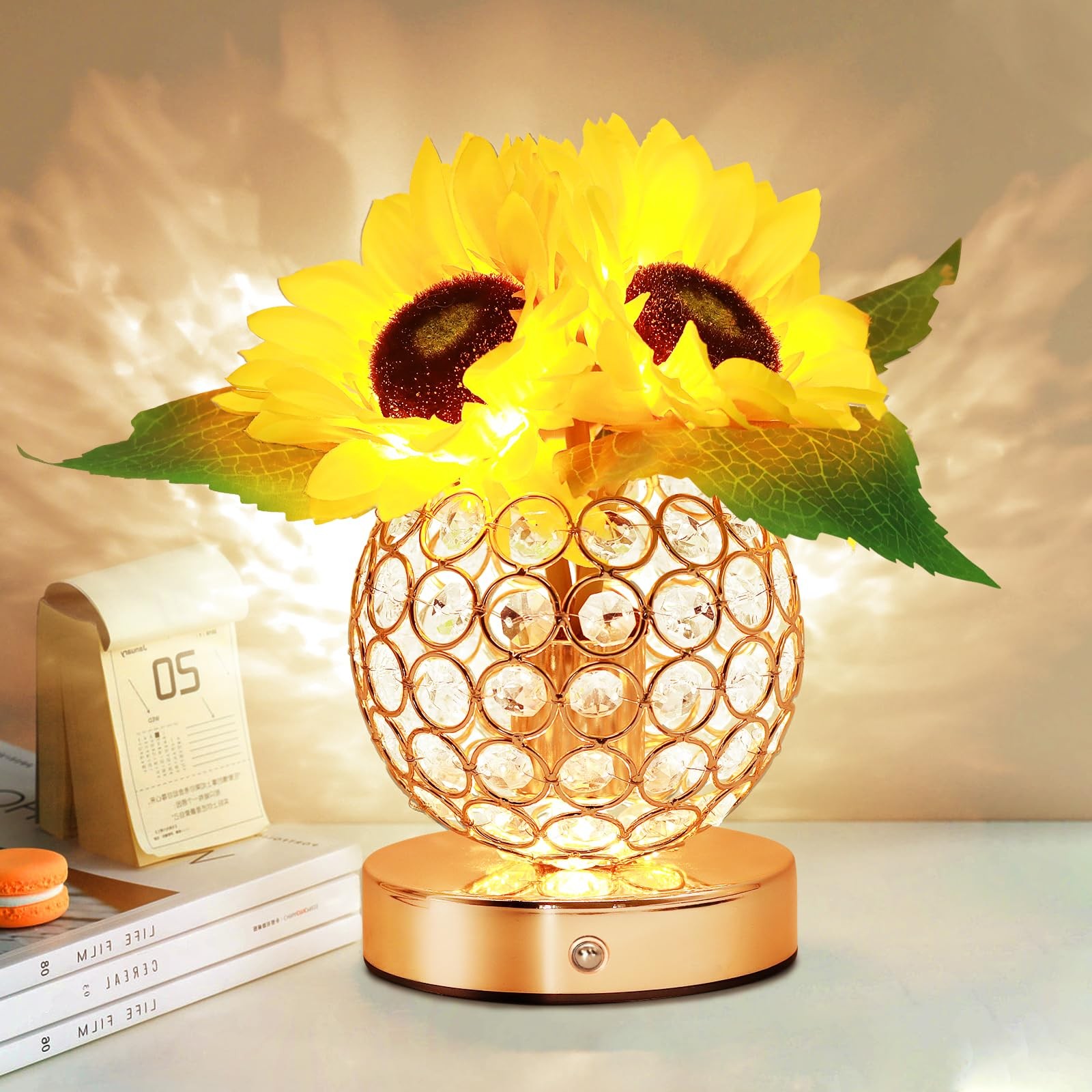 Women Gifts Sunflower Flower Lamp Touch Table Lamp 3-Colour Dimming
