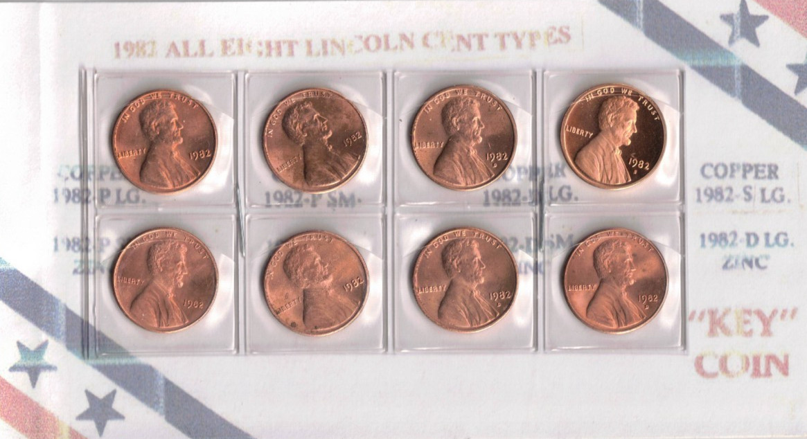 1982-D-P-S all 8 Uncirculated Types include the Copper S Proof in nice display!