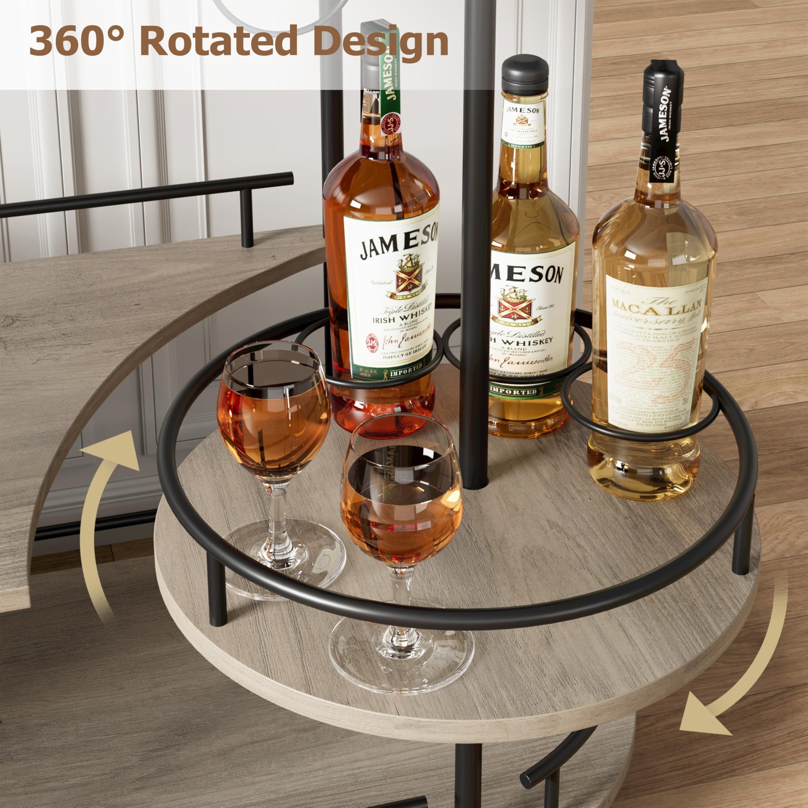 Bar Carts 3-Tier Storage Shelves Mobile Kitchen Serving Cart w/ Wine Rack Wheels