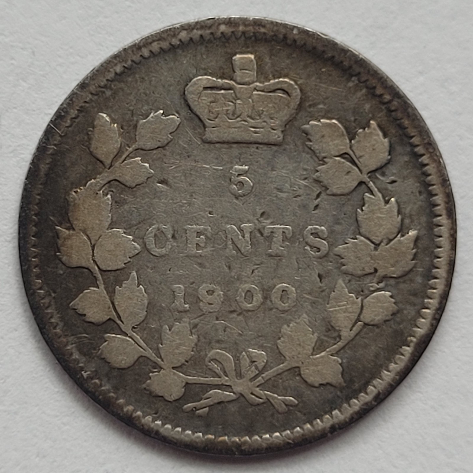 1900 Round 0's Rare Type Canada 5 Cents Silver Victoria Bust Half Dime Coin