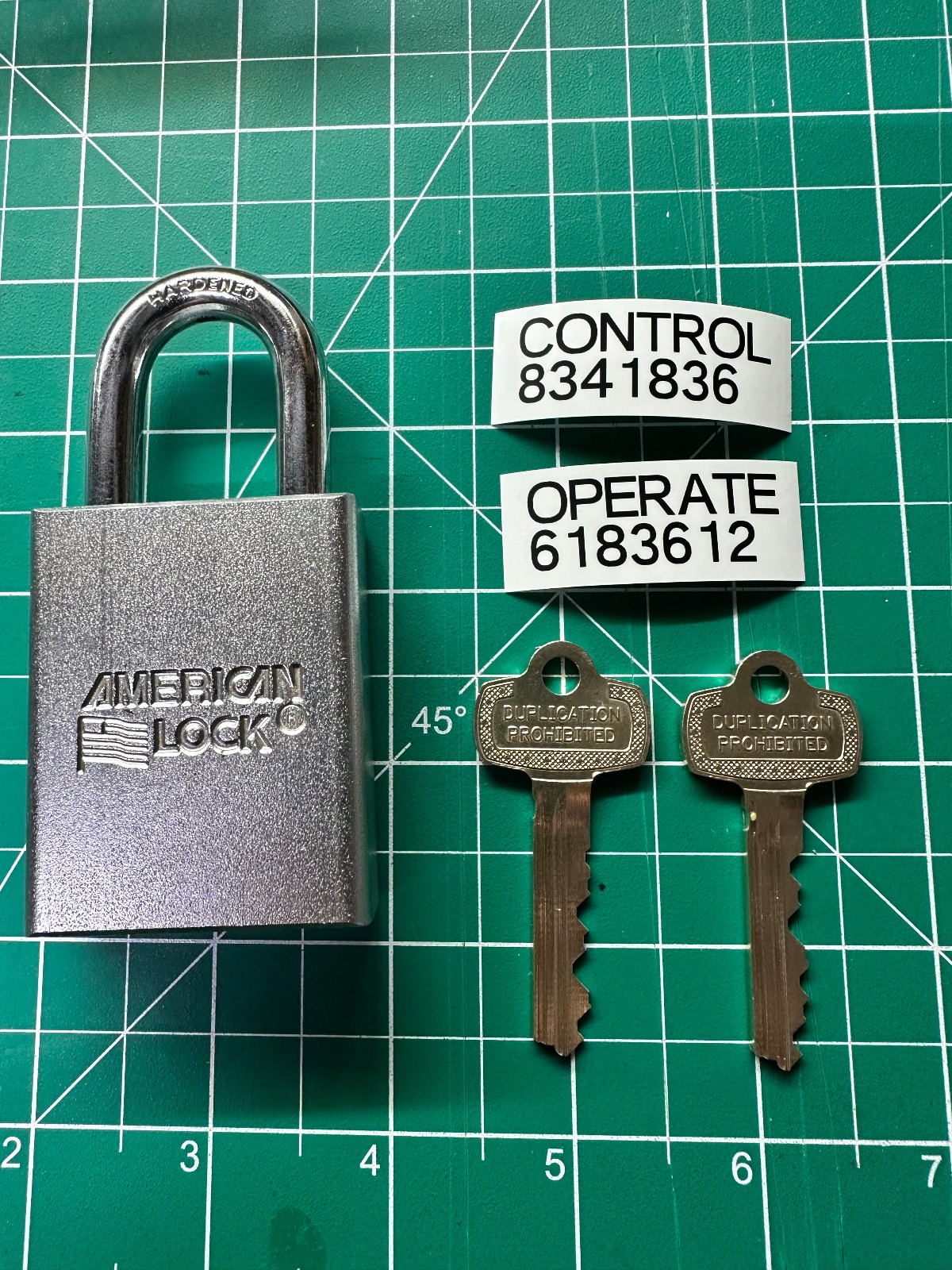 American Lock 3200 7 Pin L Keyway 1 Operating & 1 Control Key 5/16 Shackle