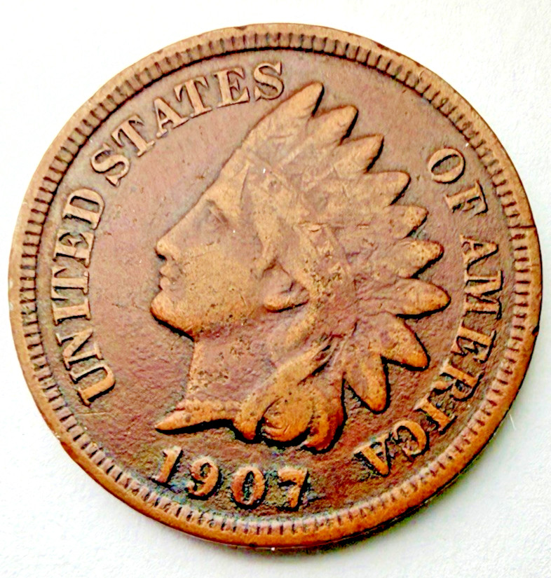 1907 Indian Head US 1c ~ F ++ / VF Details ~ 1 Diamond + ~ Bargain! ~ H71