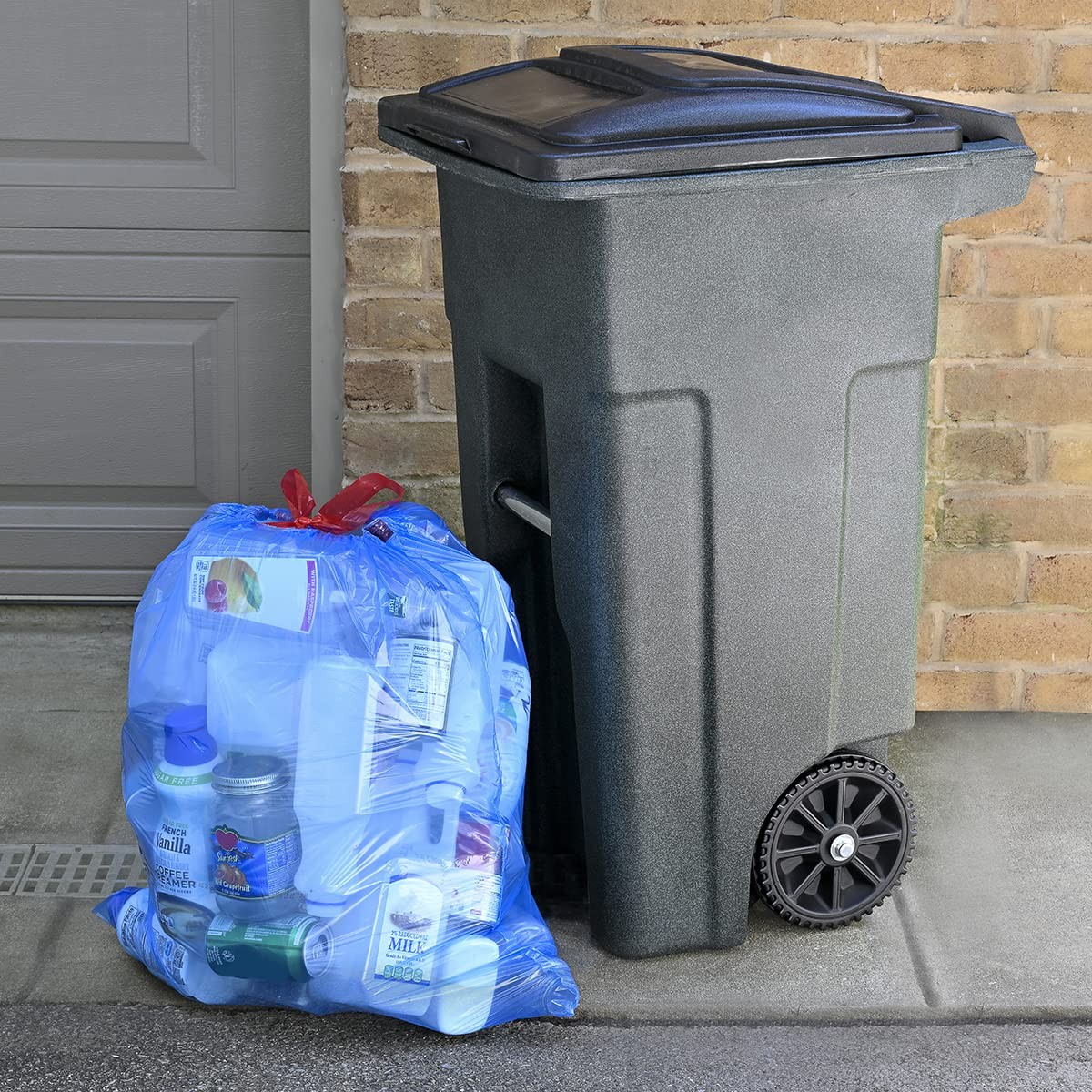 Amazon Basics Blue Recycling Drawstring Trash 60 Count (Pack of 1),