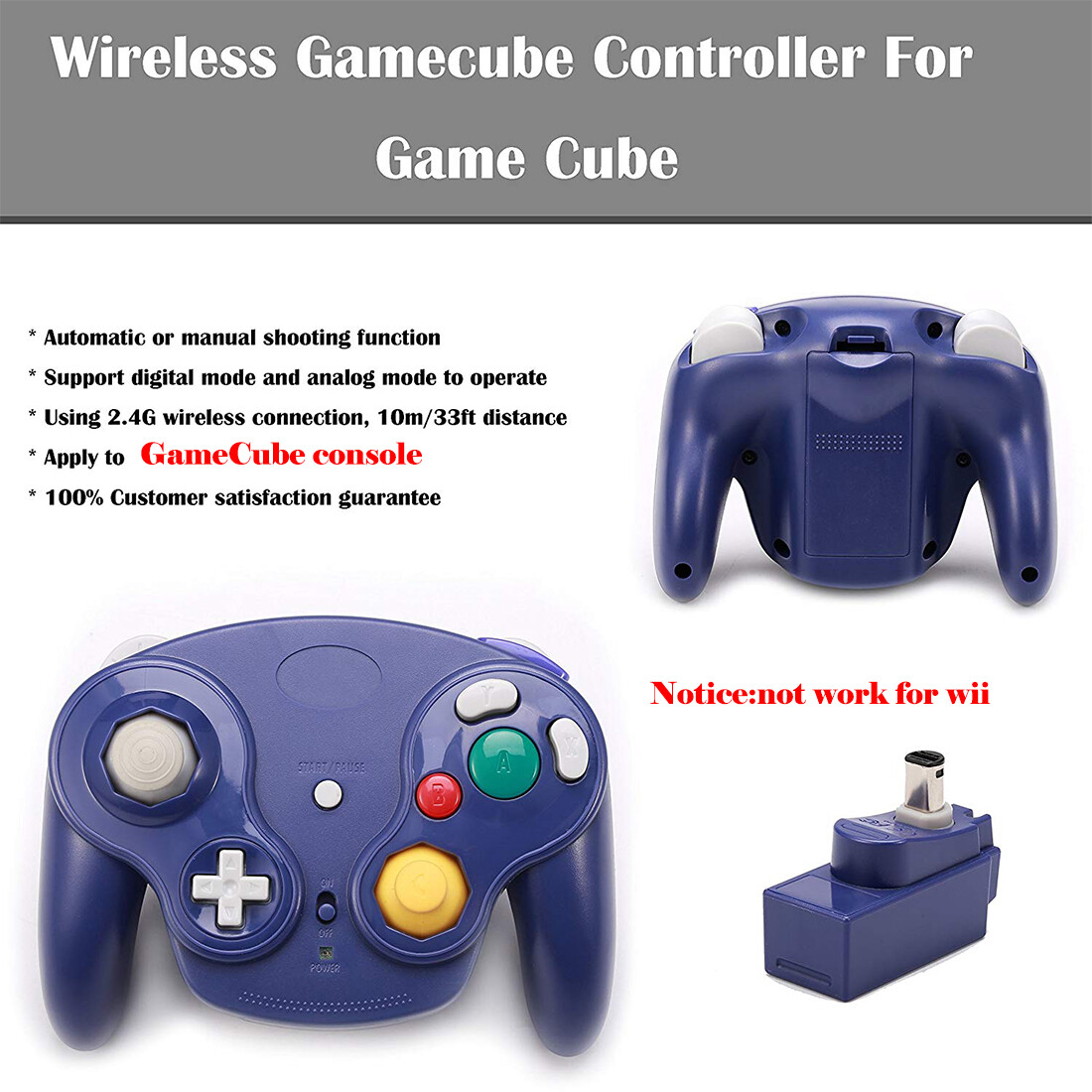 Gamecube Controller Wireless With Adapter Wavebird for Classic Wii GC NGC Blue