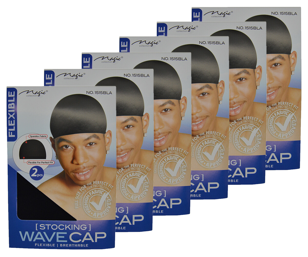 6 Packs (12pcs) Magic Stocking Black Flexible Wave cap