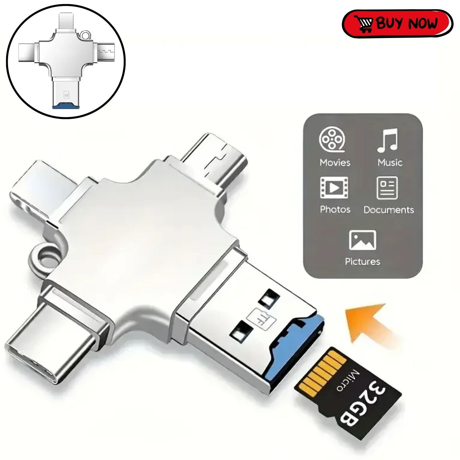 4 In 1 USB 3.0 Flash Drive 128GB Type C Memory Photo Stick for iPhone Android