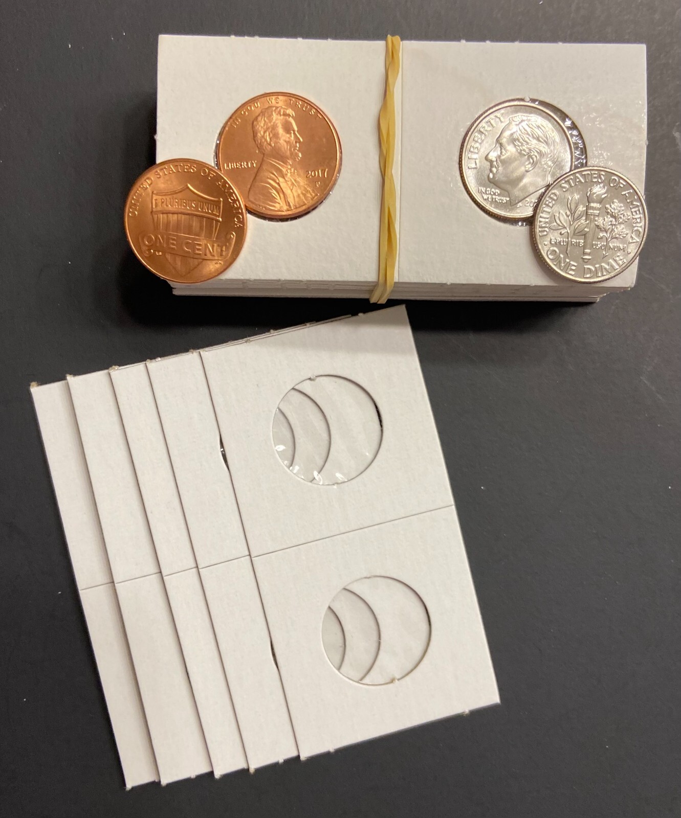 5- Penny / Dime Size 1.5x1.5 Premium Cardboard Mylar Coin Holder