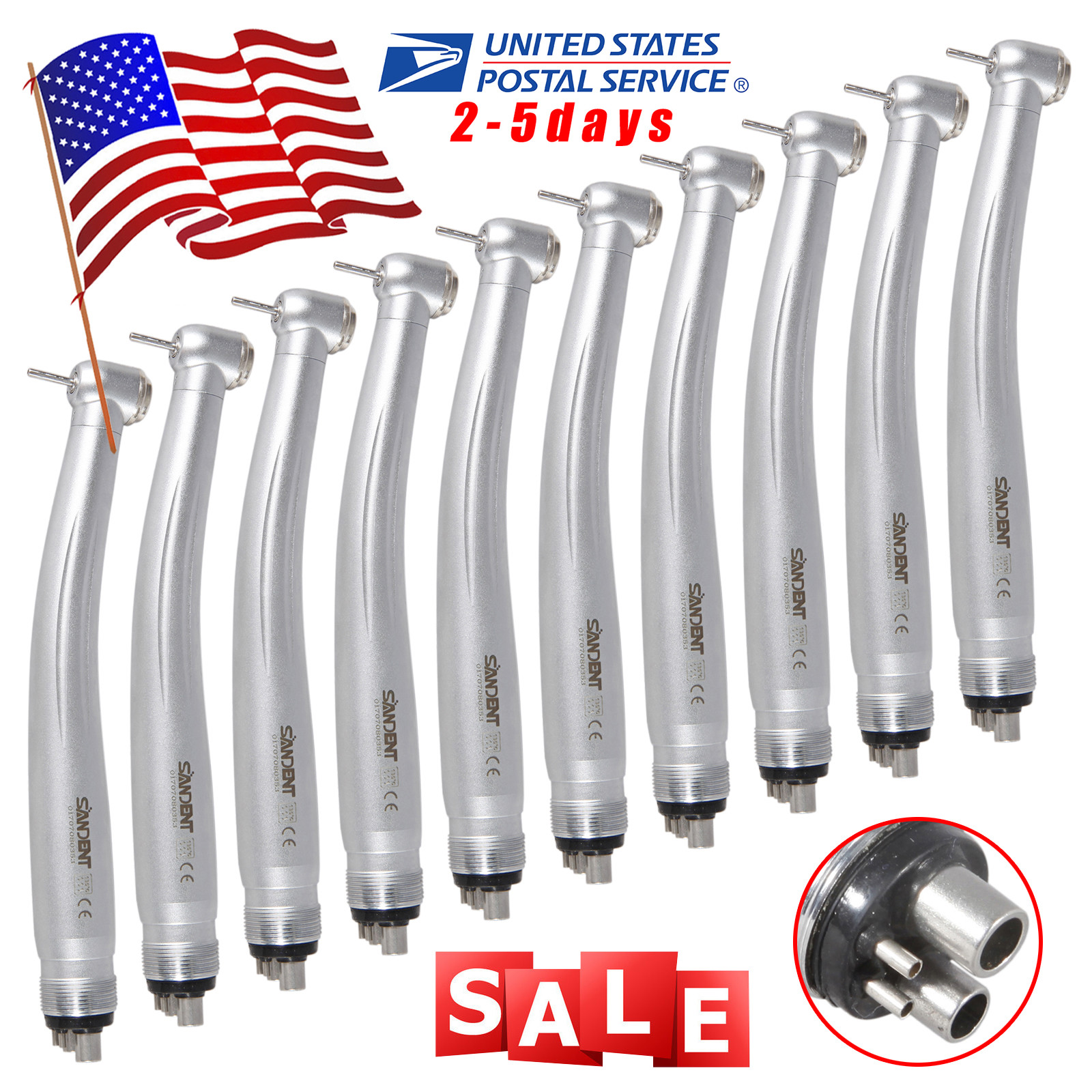 10pcs NSK Style Dental High Speed Handpiece Push Button type 4/2 Hole SANDENT-M4