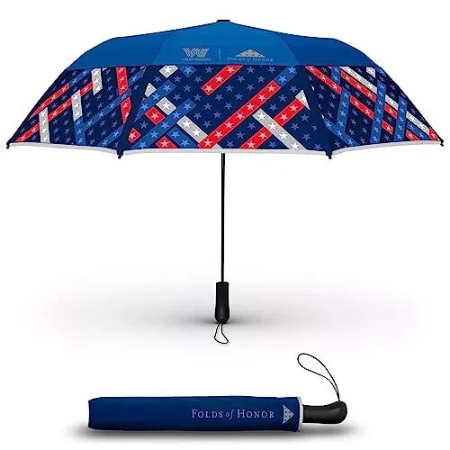 Weatherman Folds Of Honor Umbrella Windproof Lightweight Patriotic Red WHT Blue