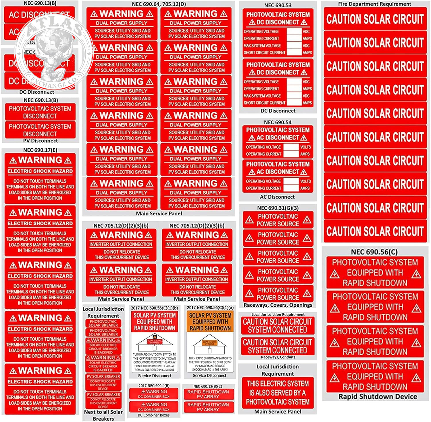 62 Pack Premium Solar PV System Labels - UV Resistant, Safety Warning Photovolta