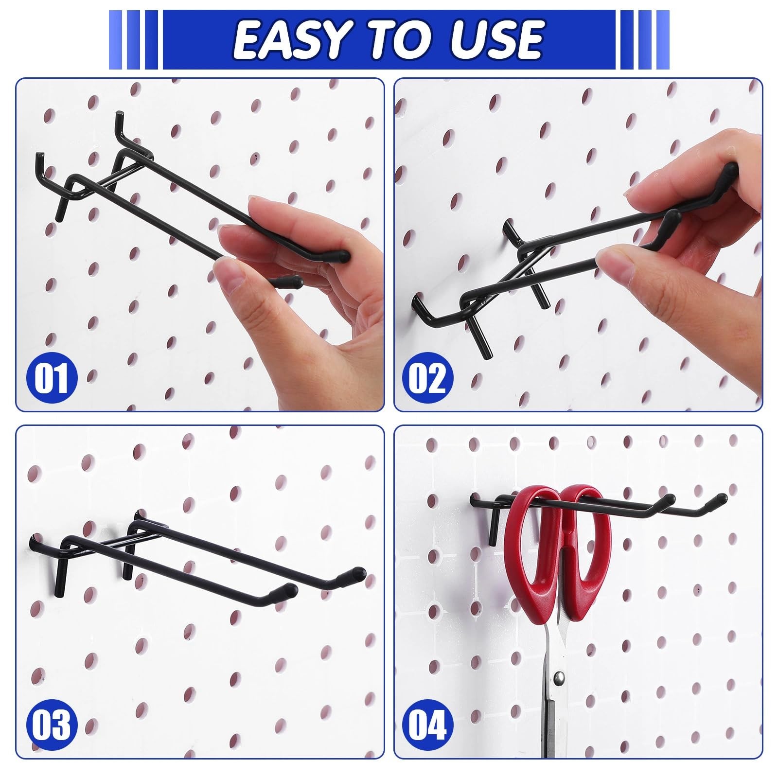 24 Pack Pegboard Double Arm Hooks 1/4in Peg Board Black