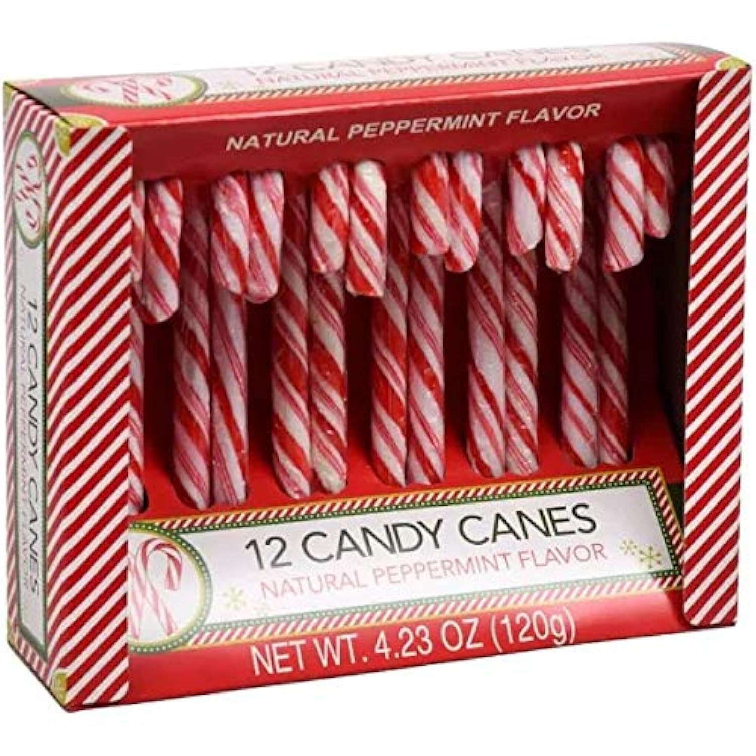 12 Pack Natural Peppermint Candy Canes Red White Striped Wrapped Christmas Treat