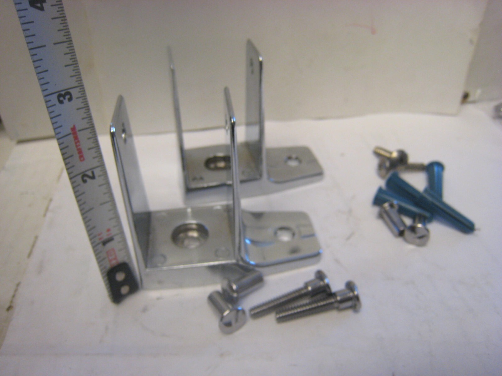 2 Asi Global Partitions  #184  CHROME Wall Pilaster Brackets W/ screws & tampers
