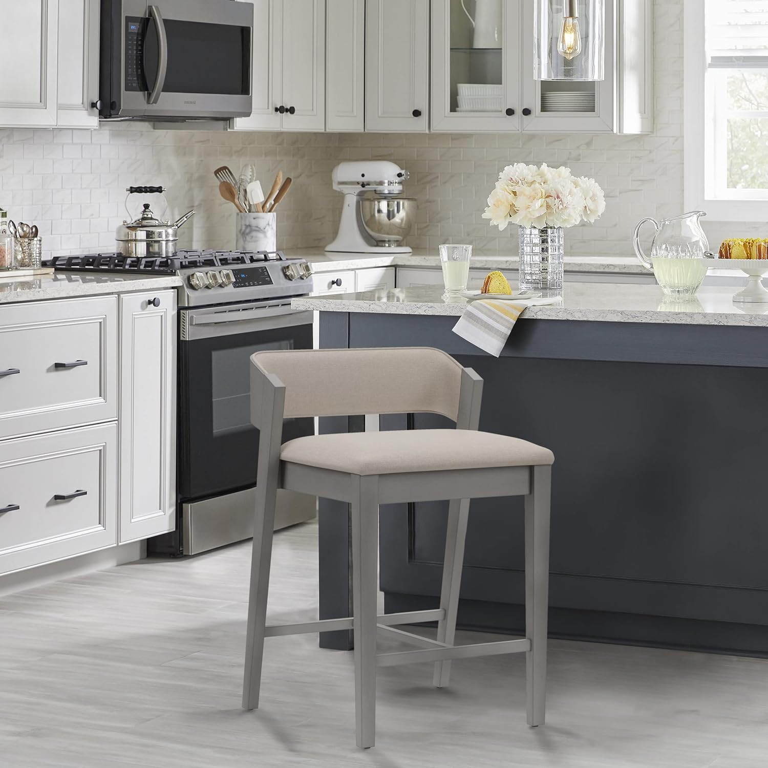 Dresden Wood Counter Height Stool, Distressed Gray