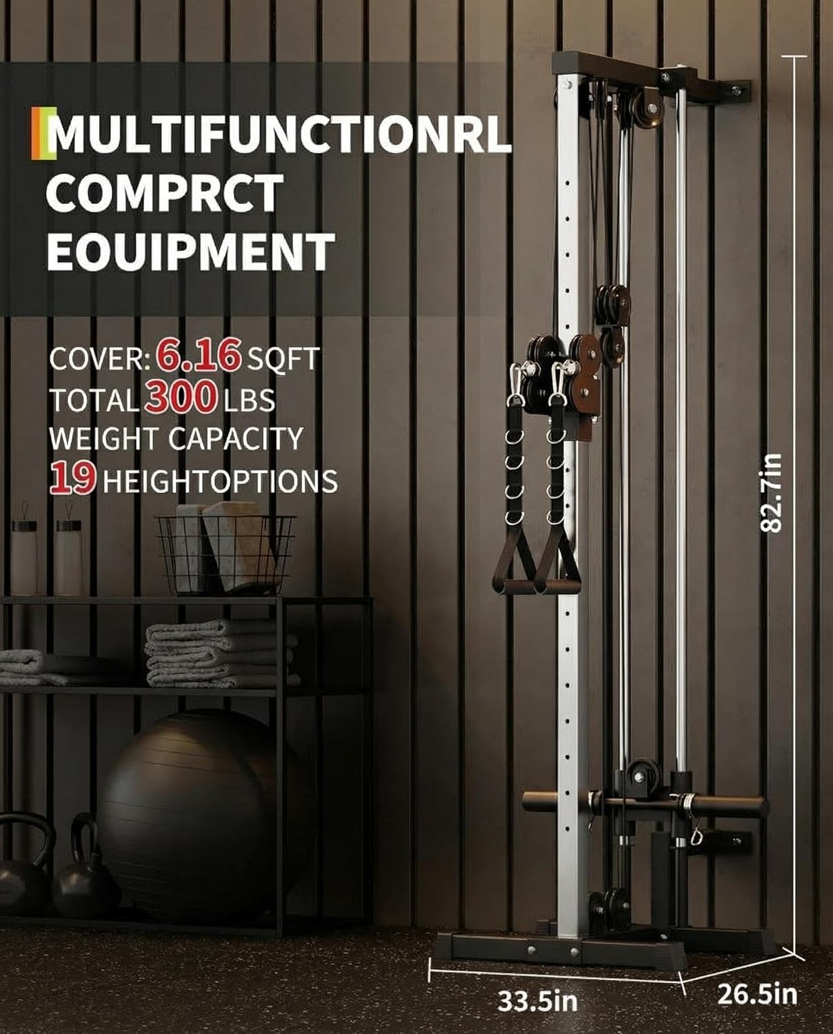 Wall Mount Cable Station, 18 Position Height Adjustable LAT Pulldown Machine