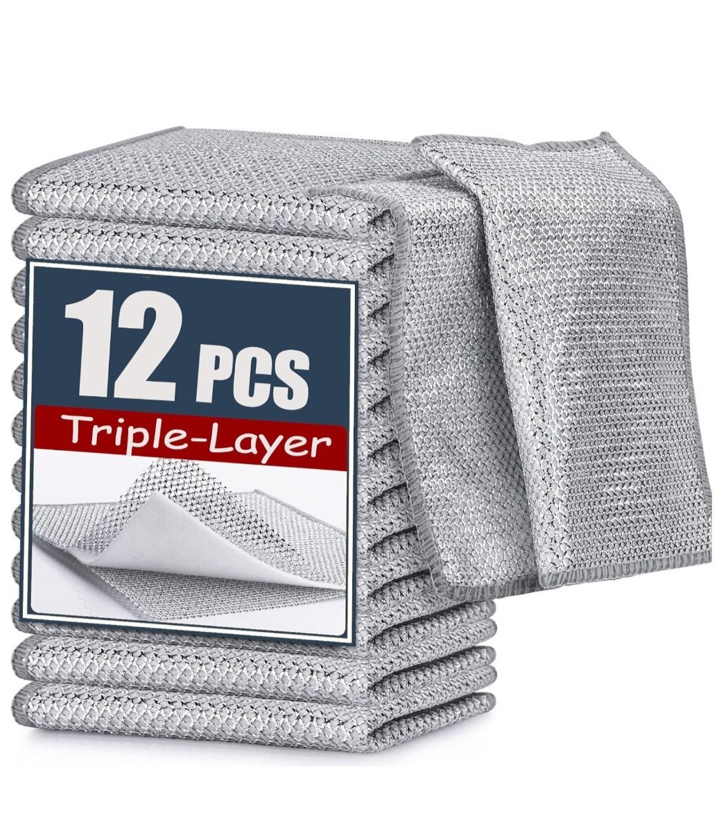 12pc Wire Dishcloth Non-Scratch Triple Layer Mesh Cleaning Rag Kitchen Scrubber.