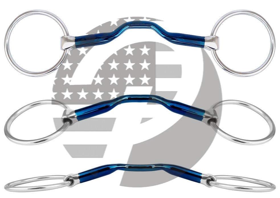 Sweet Iron Bit Loose Ring Ported Mouth Blue Alloy Bits, Sweet Iron Snaffle Bits