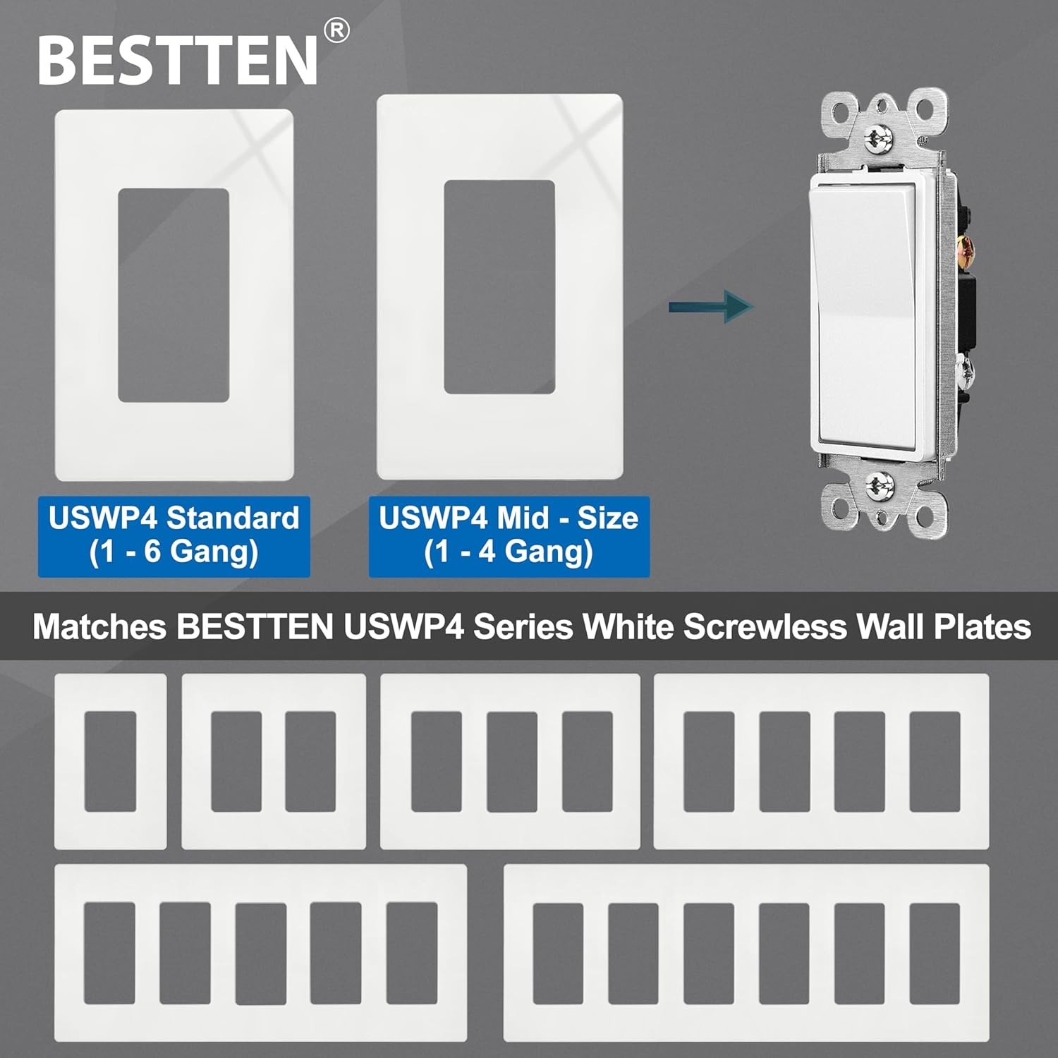 60 Pack Single Pole Decorator Wall Light Switch with Wallplate, 15A 120/277V,...