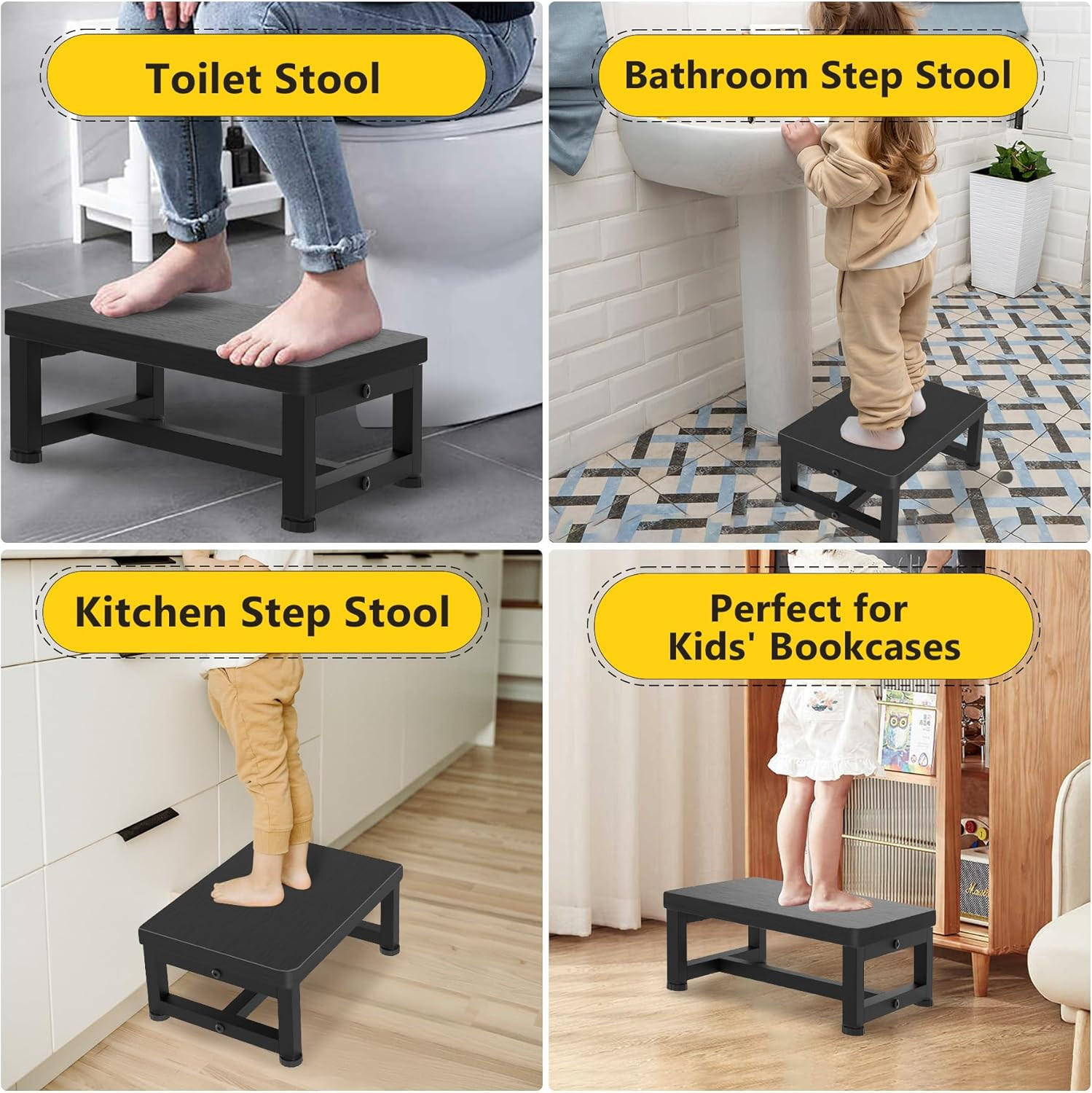 Step Stools for Kids, Sturdy Wooden Stepping Stools with 450LB Capacity, Anti-S