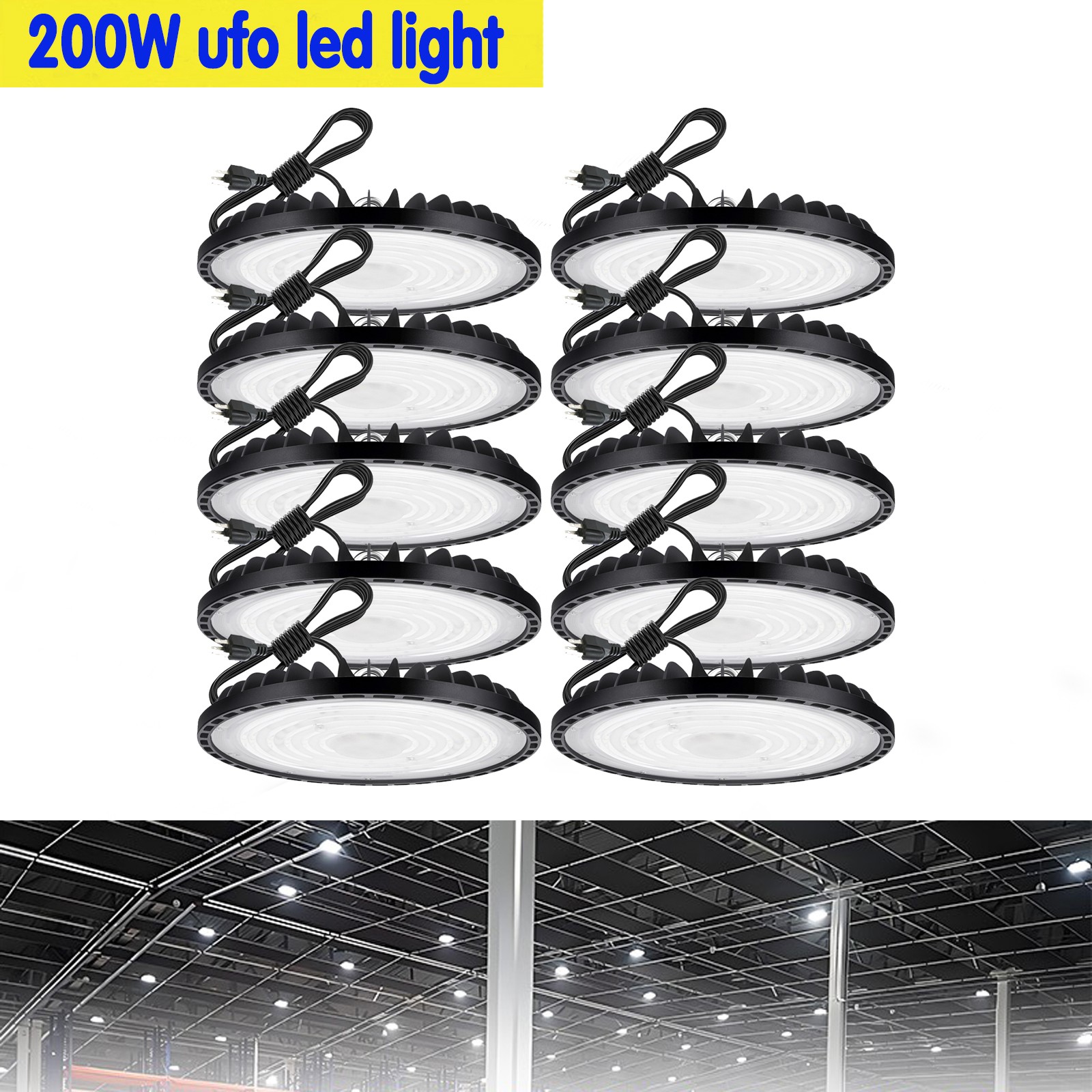 10 Pack 200W UFO Led High Bay Light Commercial Industrial Warehouse Shop Lights