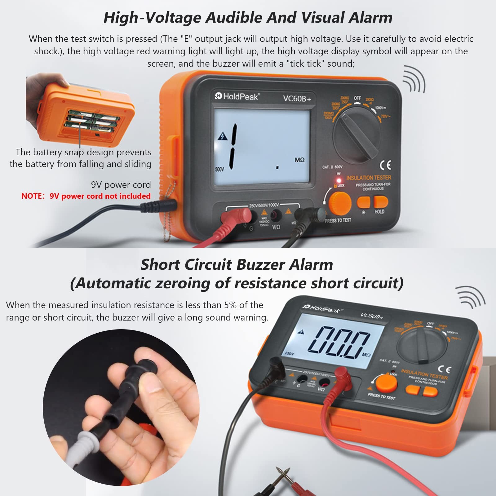 Digital Insulation Resistance Tester 1999 Counts Megohmmeter AC DC Black