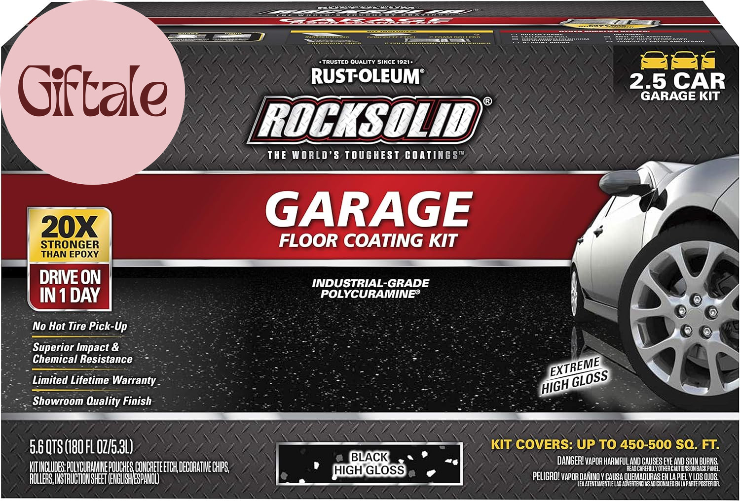 318697 Rocksolid Polycuramine Garage Floor Coating, 2.5 Car Kit, High Gloss Blac