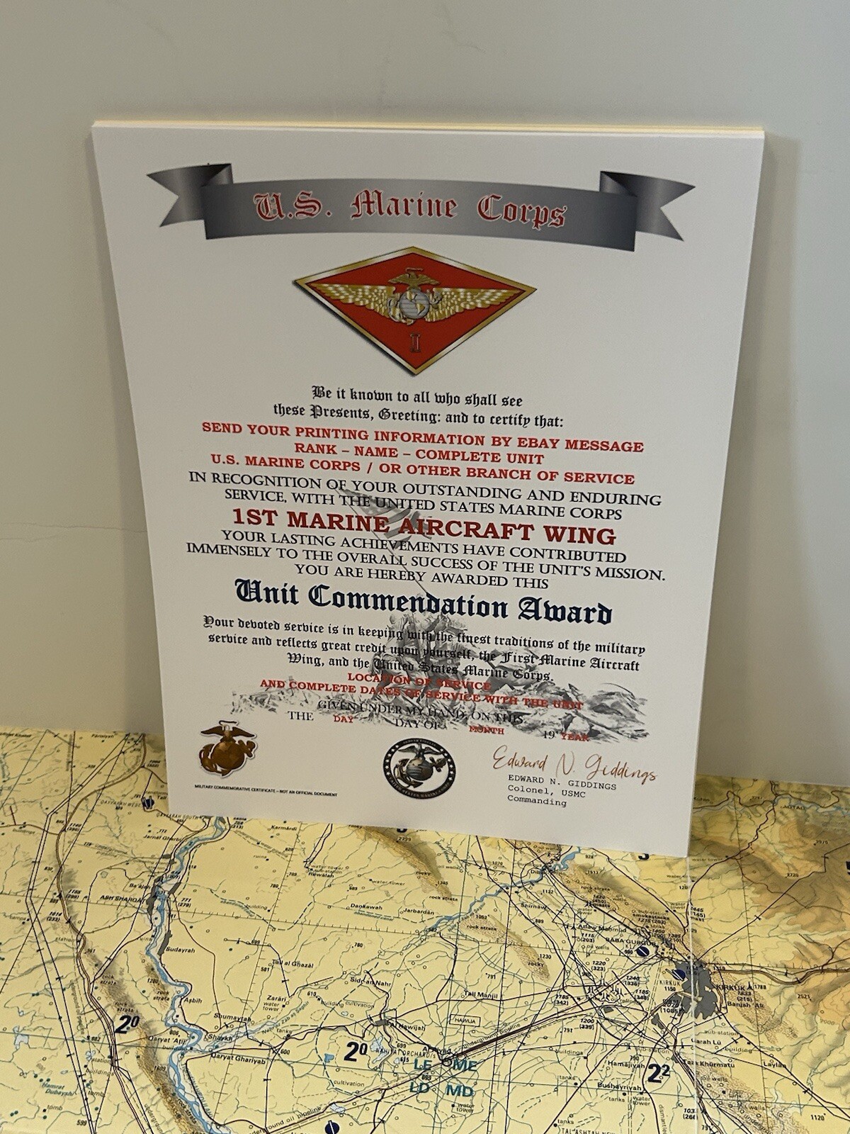 U.S.M.C. / 1ST MARINE AIRCRAFT WING - UNIT COMMENDATION AWARD CERTIFICATE