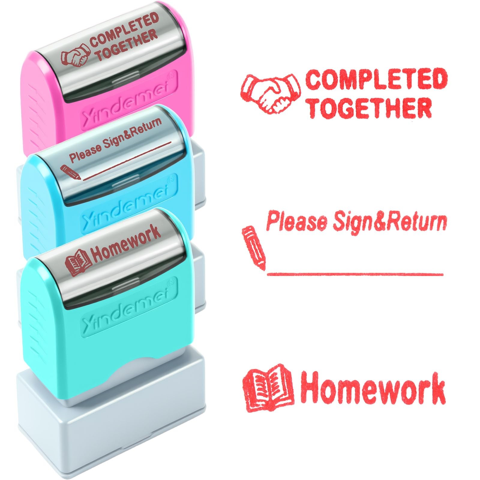 Teacher Stamps Set Self Inking Please Sign Return Homework Classroom 3 PCS