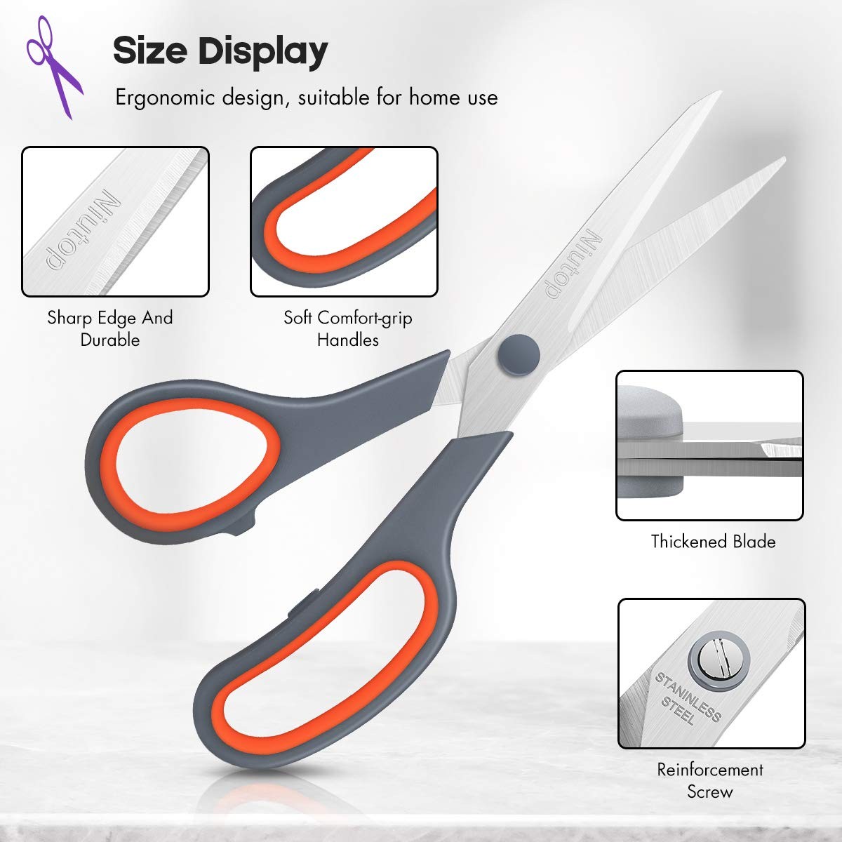Scissors Bulk Set of 5-Pack, 8" Multipurpose Sharp Sewing Craft Fabric Scisso...