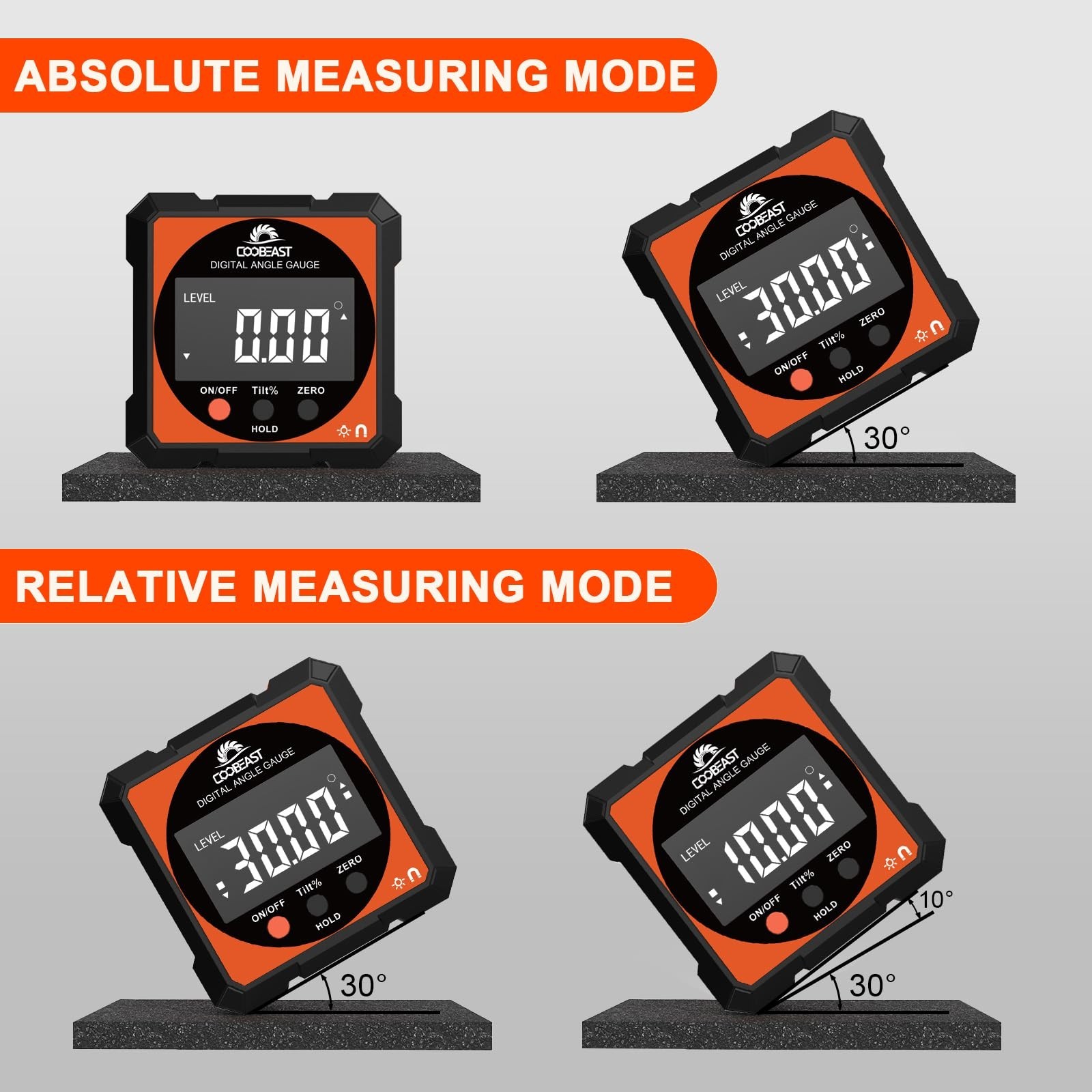 Compact Digital Level Angle Finder with Magnetic Base | Backlit Inclinometer Pro
