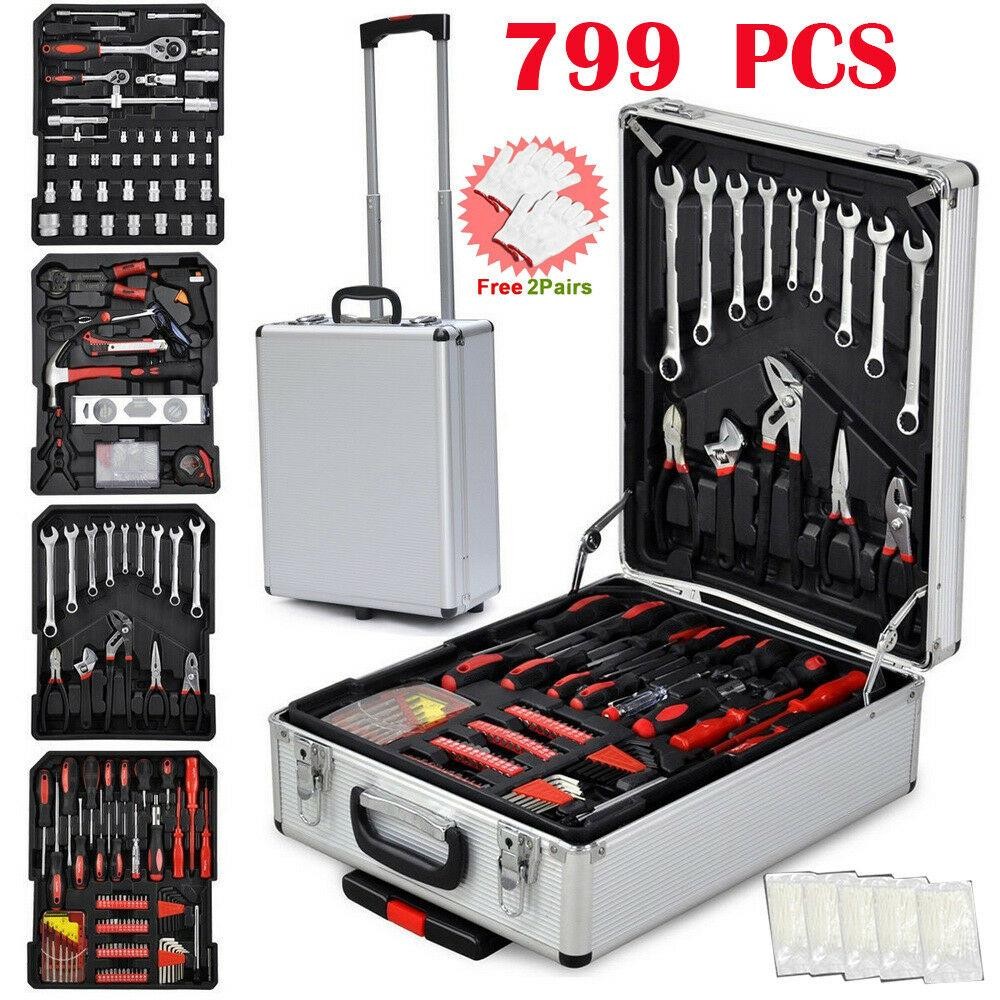 799 PCS Hand Tool Set Mechanics Kit Wrench Socket Toolbox Castors Trolley Keys