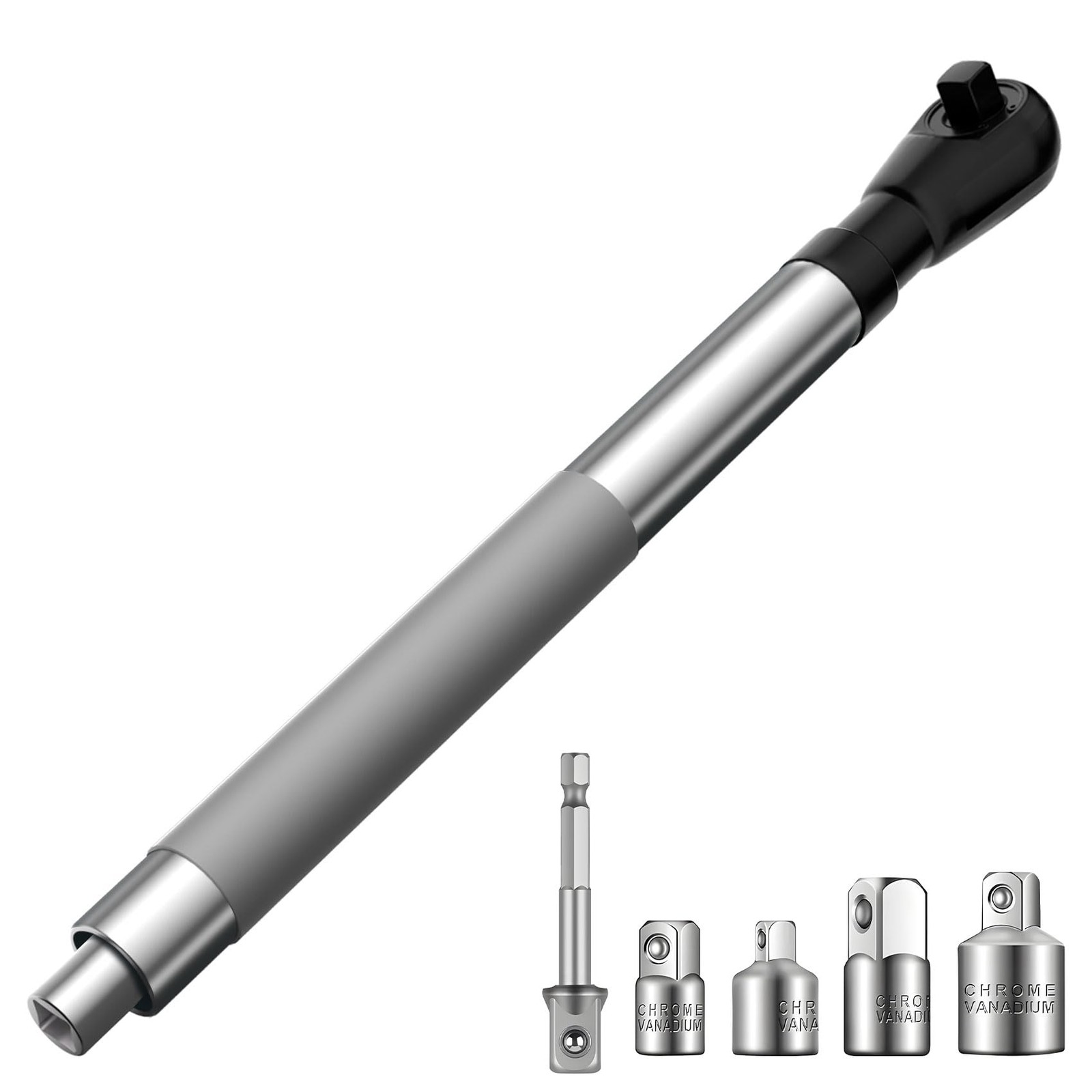 1/2" Offset Extension Wrench Impact for Electric Drill with 1/2", Silver+gray