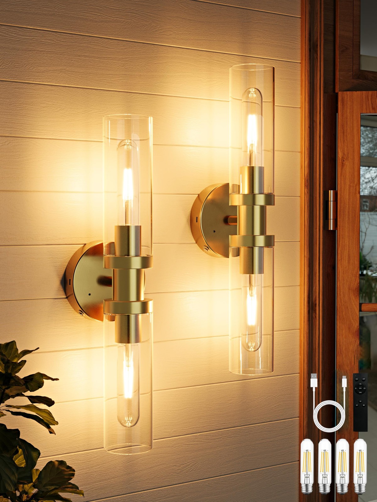 Battery Operated Wall Sconces Set of 2, Rechargeable Wireless Wall Lights Rem...