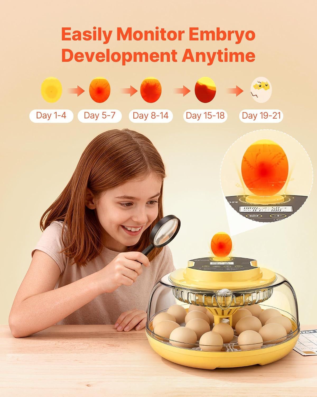 18 Egg Incubator, Automatic Egg Turner with LED Candler, Temperature & Humidity