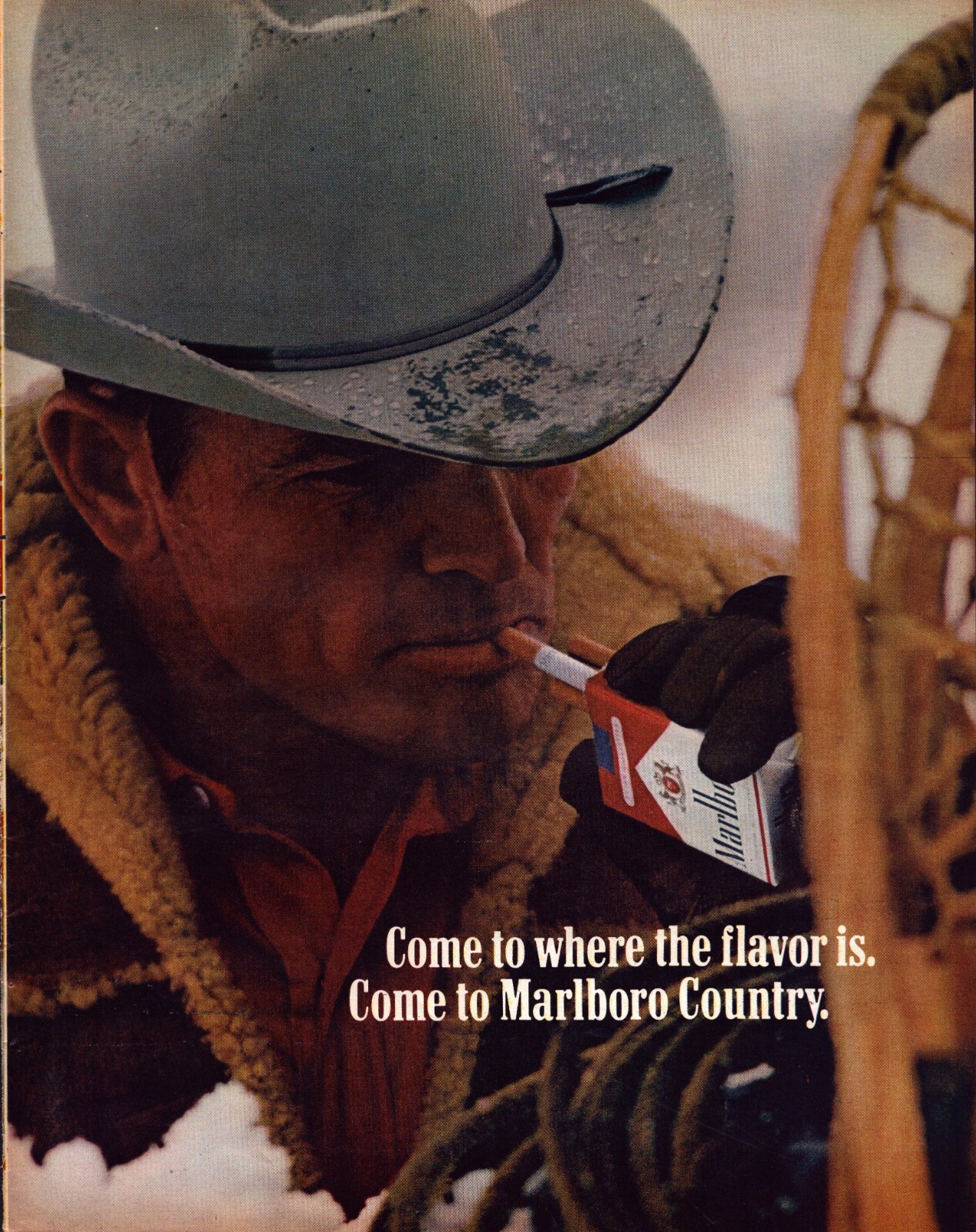 1971 Marlboro Cigarettes Print Ad Come To Where The Flavor Is Cowboy Man