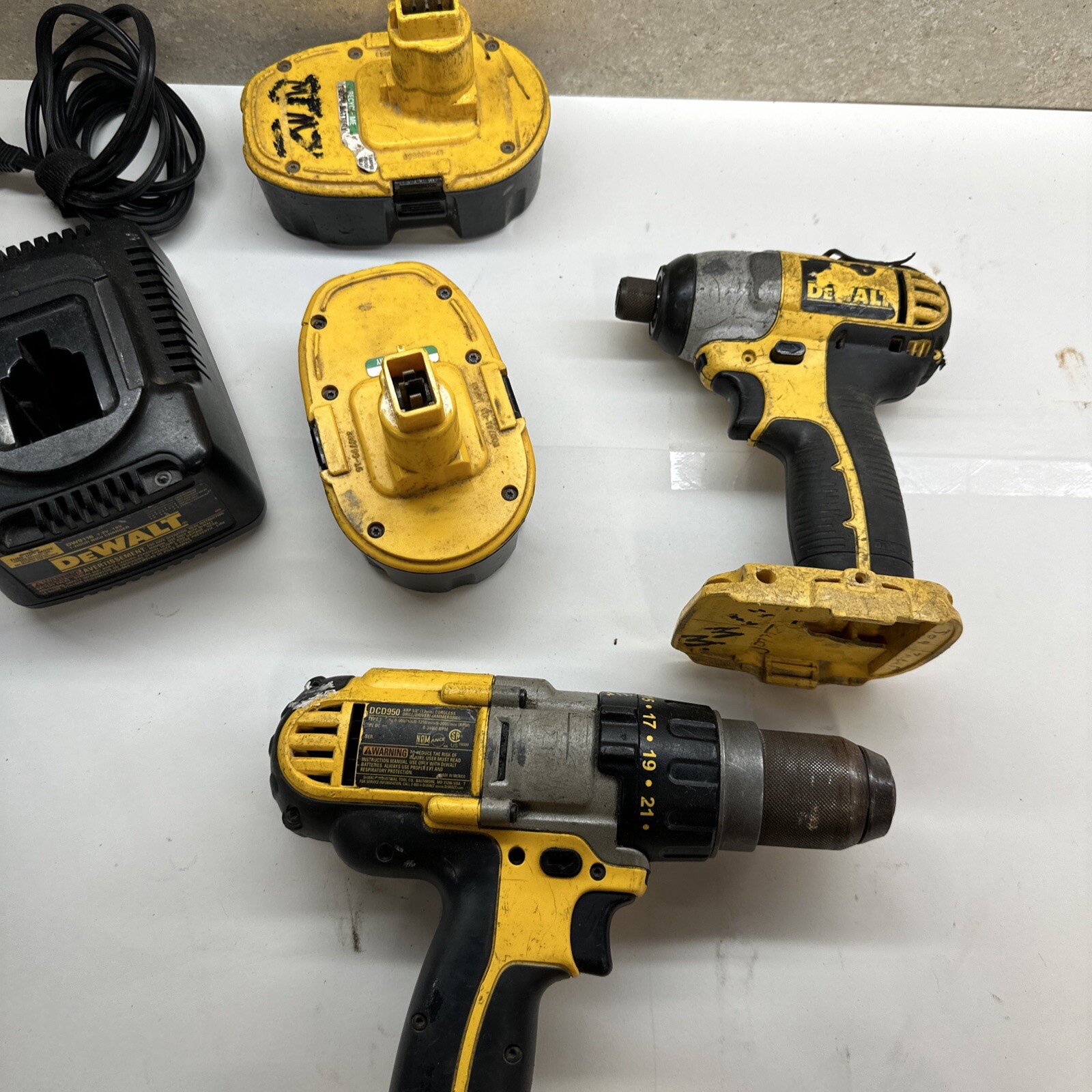 DEWALT DCD Drill, Hammer Drill, Charger, 3 Batteries, 2 Batteries Do Not Work