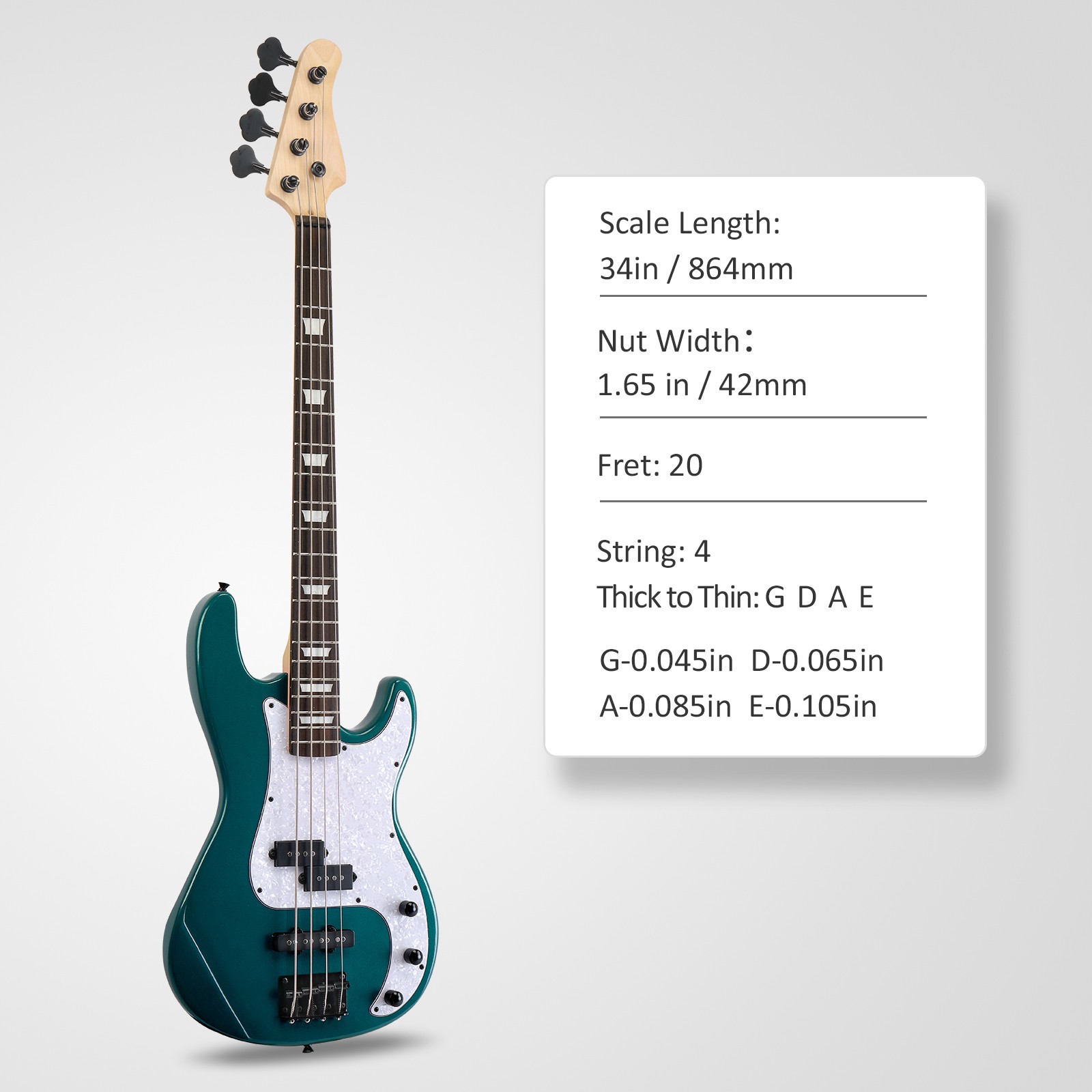 New 46 " KP Bass Electric Guitar 20 Frets Basswood With Bag & 20W Speaker